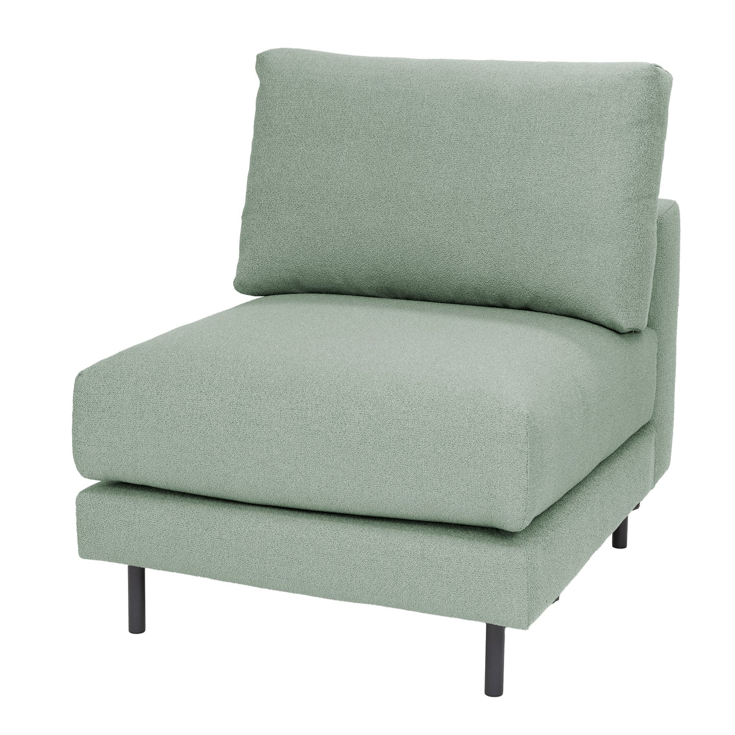 Manhattan-sohvan keskiosa vihreällä Bond 15-verhoilukankaalla. Mustat tolppajalat 51150.