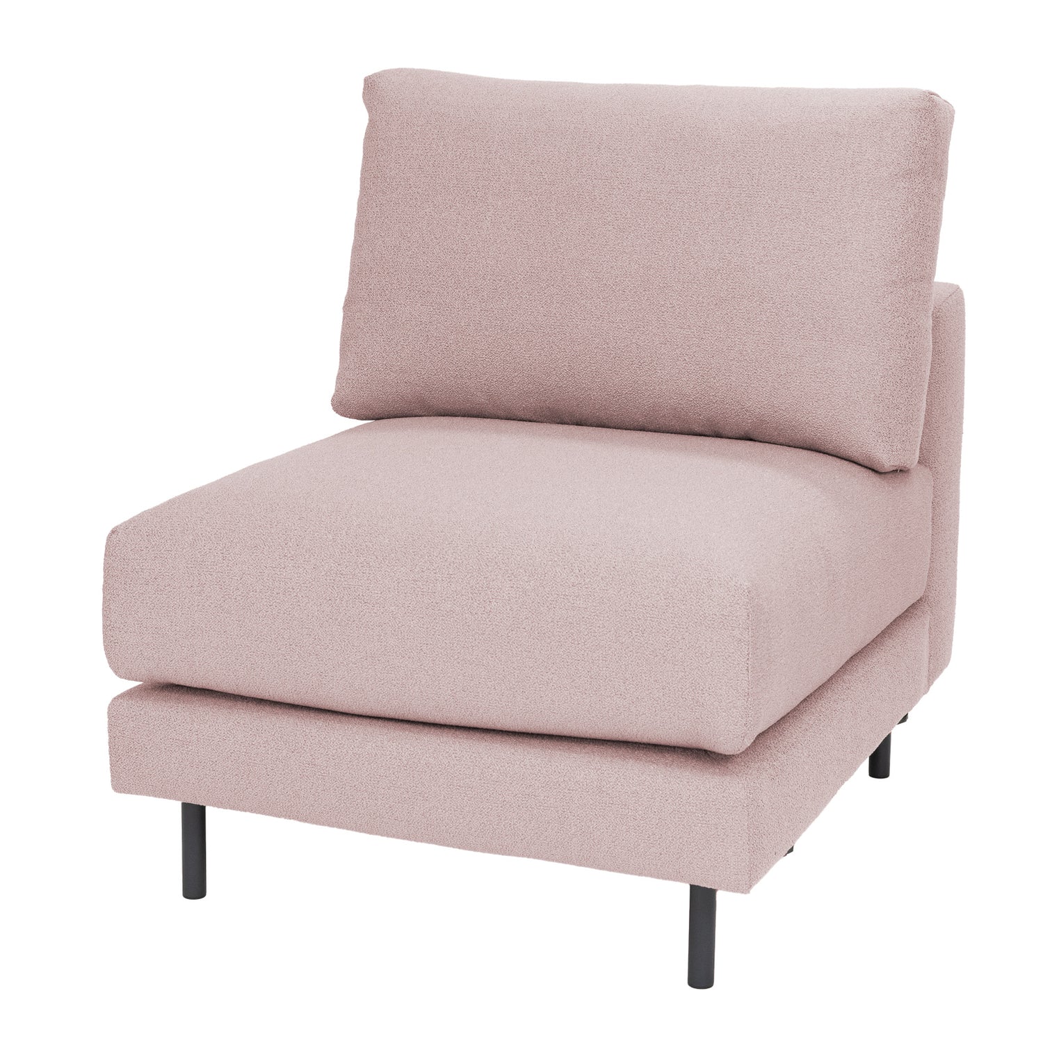 Manhattan-sohvan keskiosa roosan värisellä Bond 24-verhoilukankaalla. Mustat tolppajalat 51150.