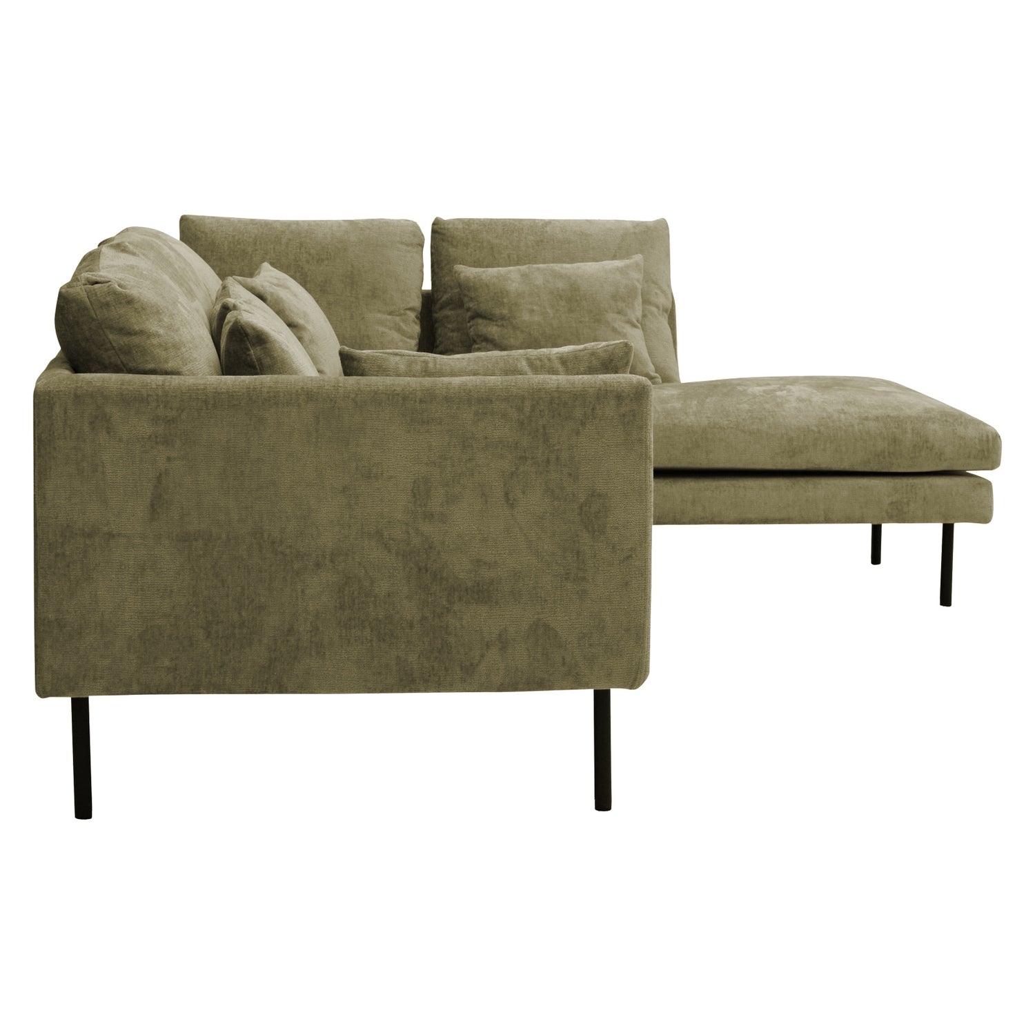 Sohvakokoonpano on plyysiverhoiltu vihreällä Fiesta 39 -kankaalla. Mattamustat tolppajalat ovat 21 cm korkeat ja divaanisohva on kauttaaltaan viimeistelty huolellisesti.