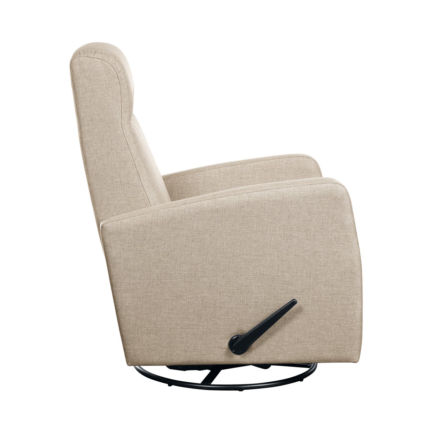 Nauvo 4 -recliner-tuoli beigellä Suma 16 -verhoilukankaalla. Nauvo 4 -mekanismituoli on malliltaan siro ja kapea recliner, jonka toimintoja säädetään kuvassa näkyvästä muovisesta kahvasta.