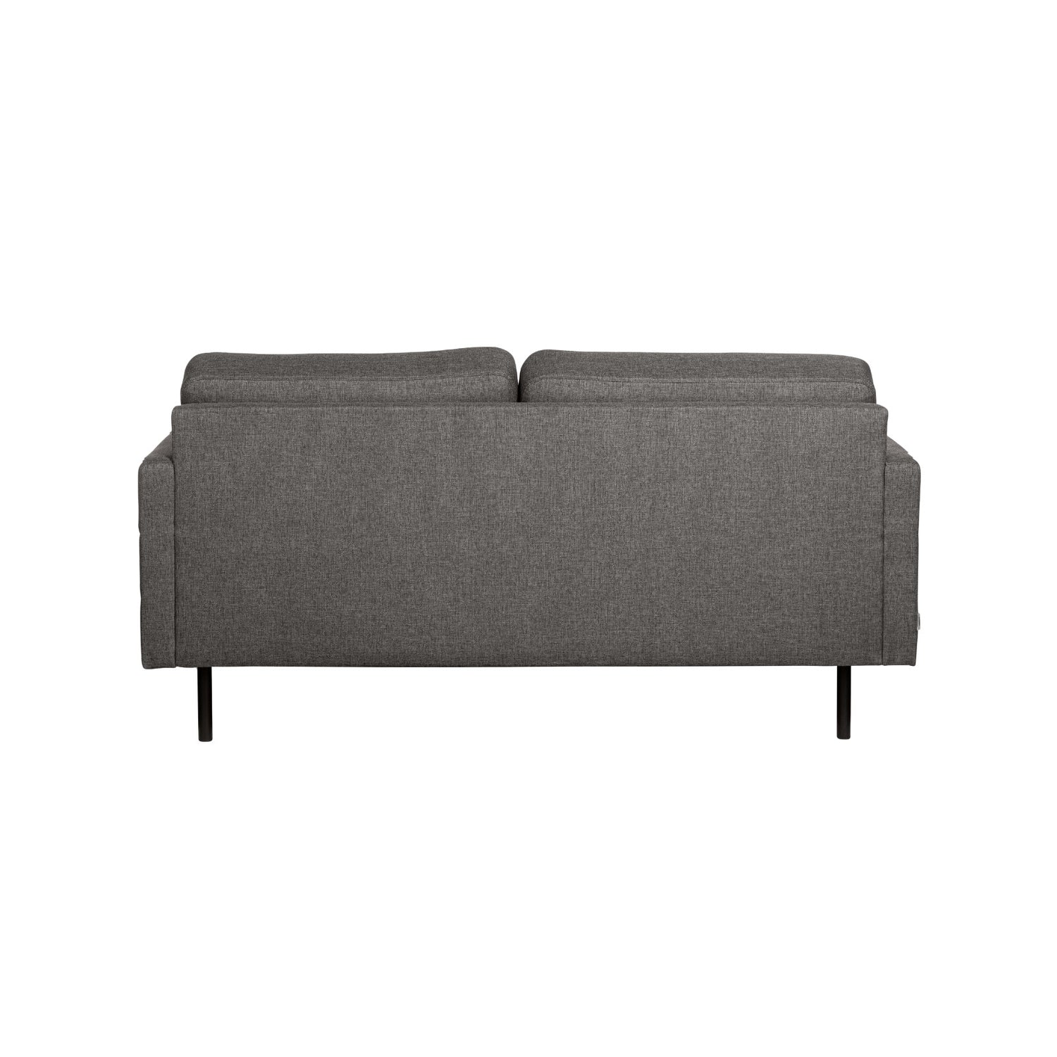 Nauvo 2-istuttava sohva tummanharmaalla Suma 7 -kangasverhoilulla ja mustilla metallijaloilla. Sohvan käsinojien sivuilla on raitaompeleet.