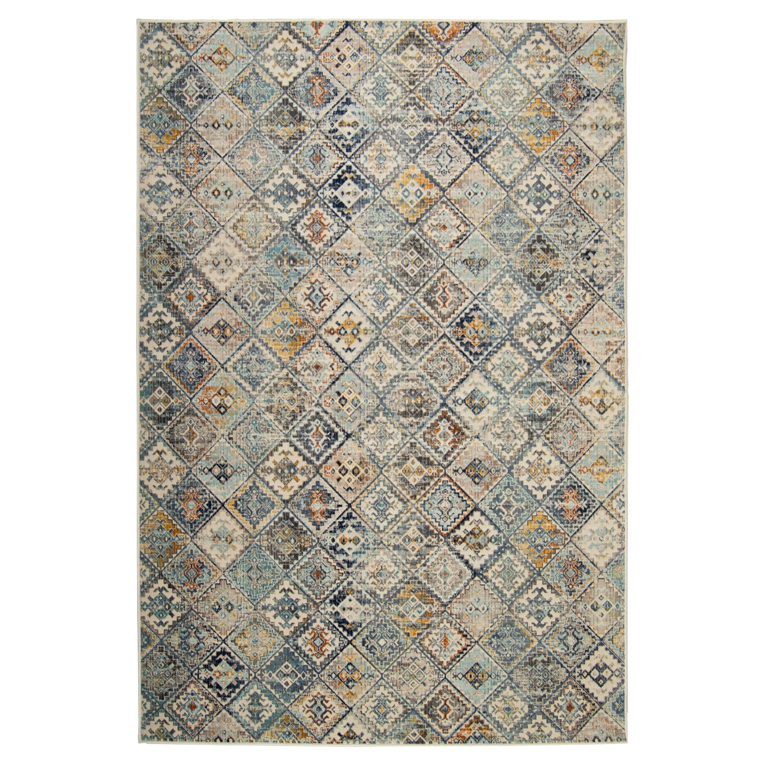 Nimar-nukkamatossa on sinisävyinen monivärinen kuosi.