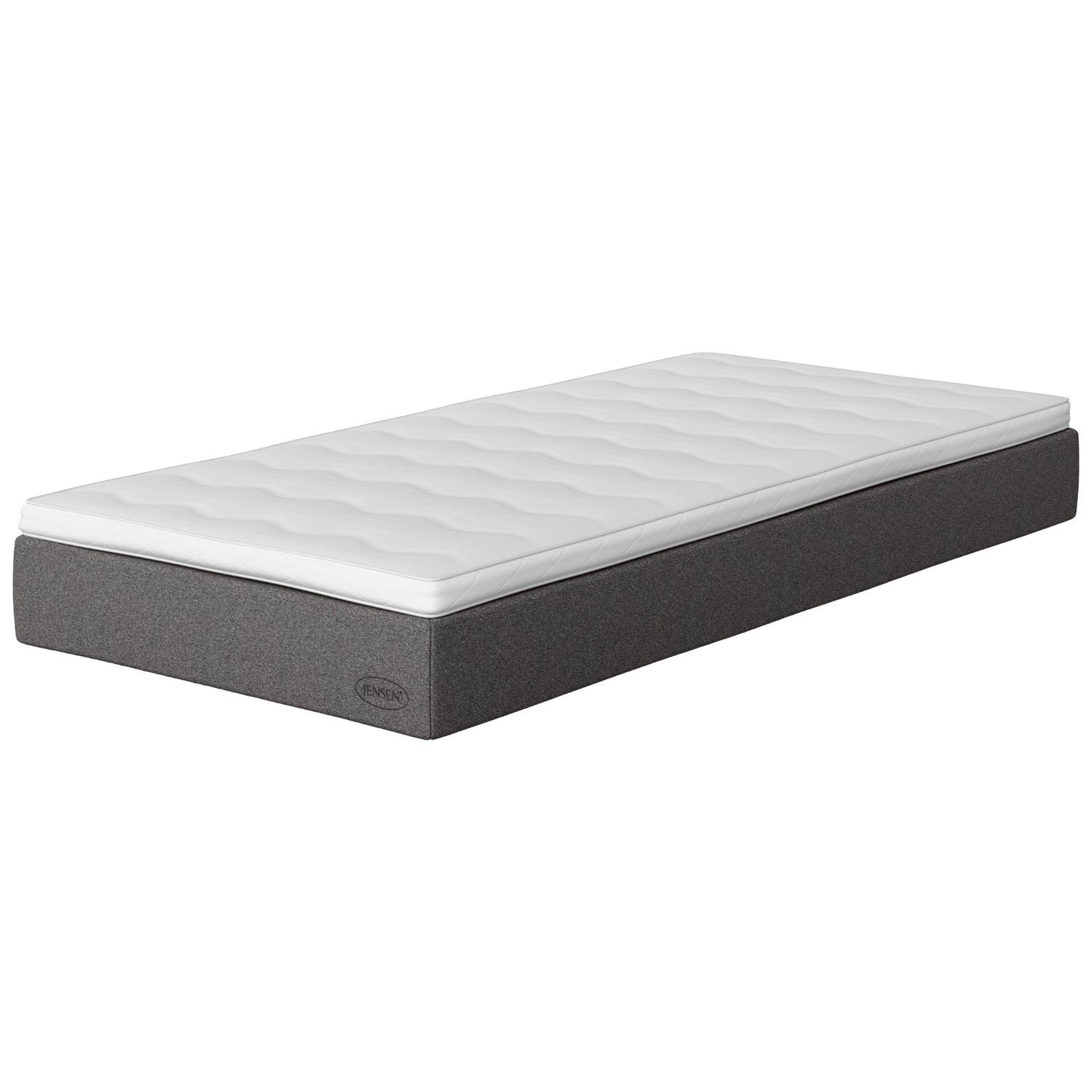 Jensen Opal -joustinpatjan harmaa Grey 187 -verhoilu. Sijauspatja sisältyy paketin hintaan.