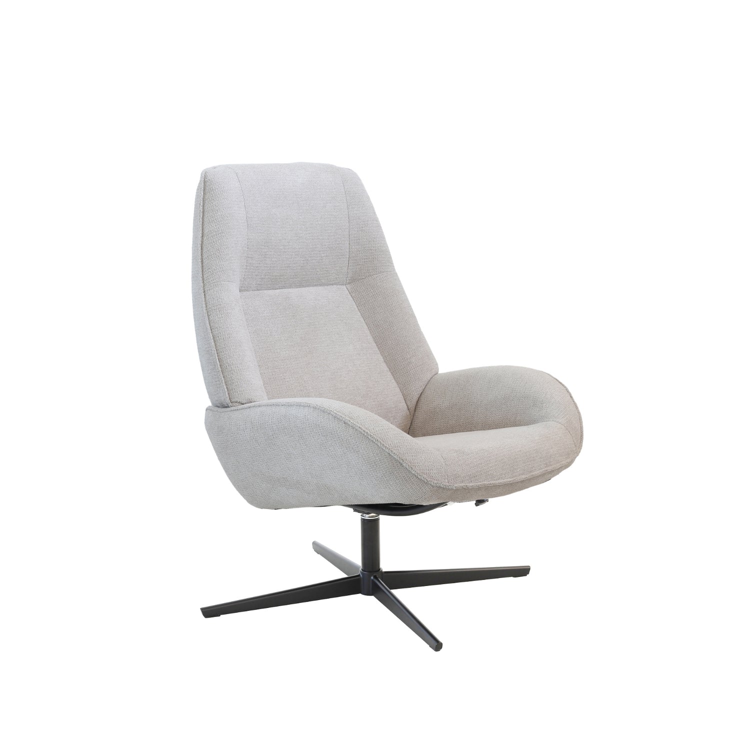 Kebe Roma -nojatuoli vaalealla Naturel Mito 463 -kangasverhoilulla ja mustalla Bossa Flat -ristikkojalalla.