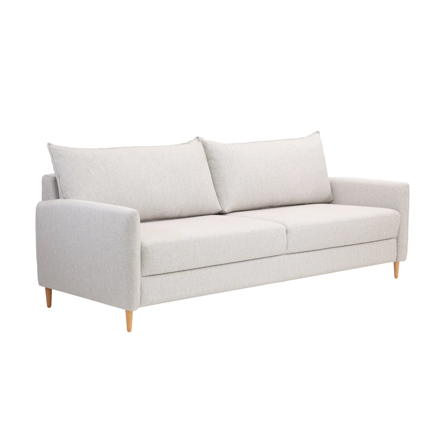 3-istuttava Stockholm-vuodesohva vaaleanharmaalla Diamonds 104 -kankaalla. Sohvassa on 12 cm korkeat luonnonväriset tammijalat.