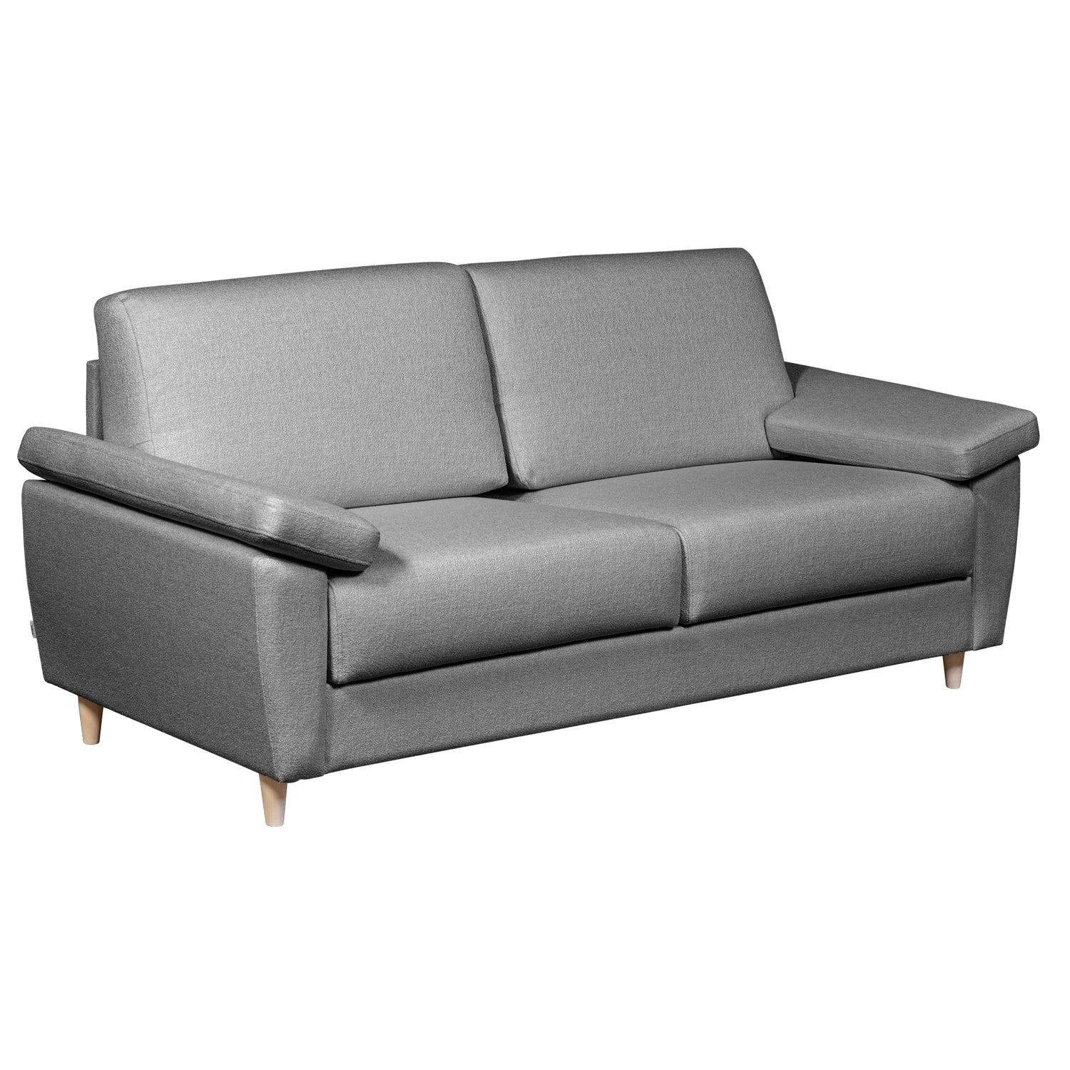 Salla-vuodesohva harmaalla Minco 16-kangasverhoilulla ja luonnonvärisillä puujaloilla.