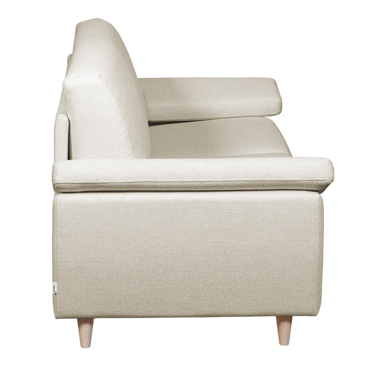 Salla-vuodesohva beigellä Minco 30-kangasverhoilulla ja luonnonvärisillä puujaloilla.