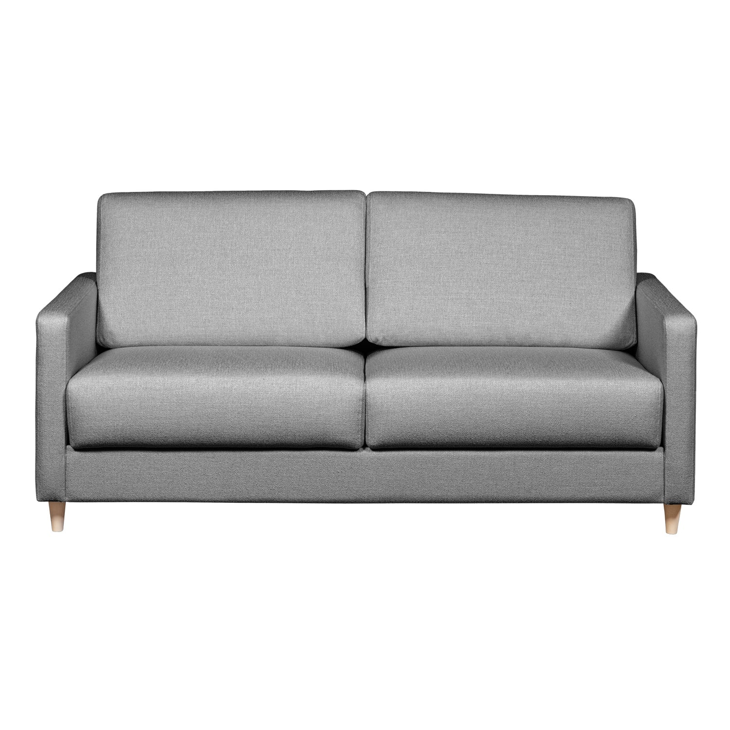 Salla-vuodesohva harmaalla Minco 16-kangasverhoilulla ja luonnonvärisillä puujaloilla.