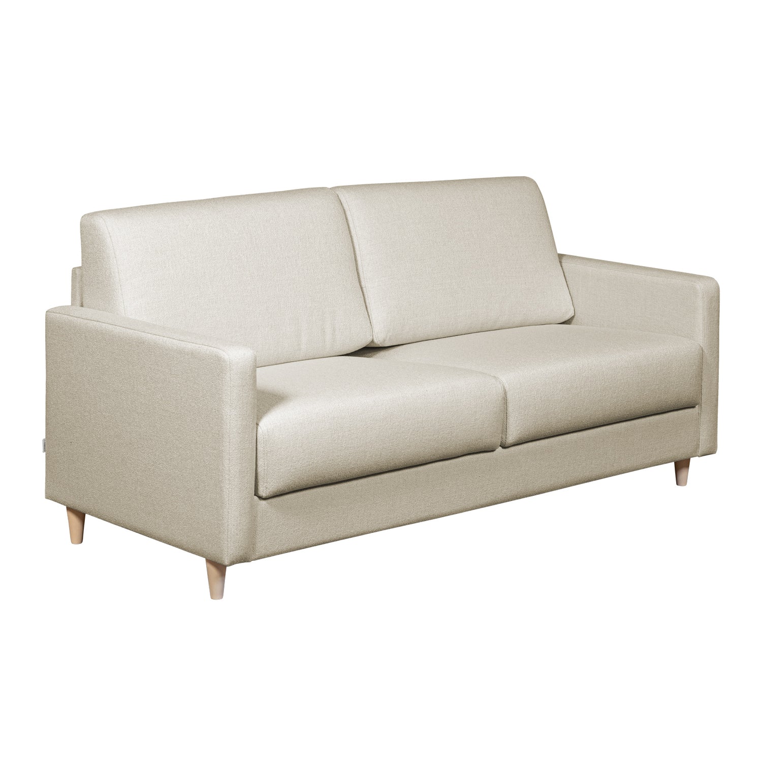 Salla-vuodesohva beigellä Minco 30-kangasverhoilulla ja luonnonvärisillä puujaloilla.