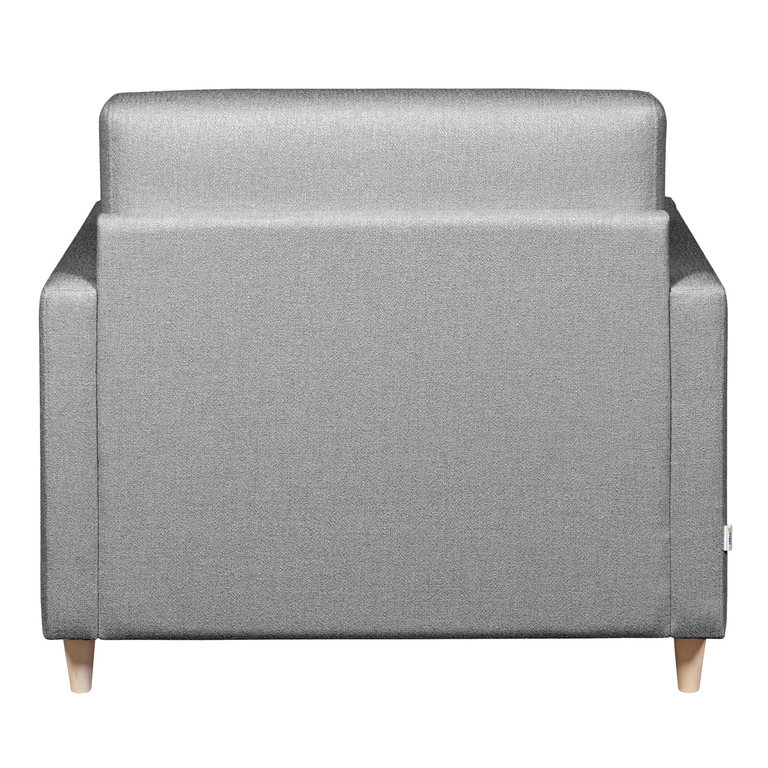 Salla-vuodetuoli harmaalla Minco 16-kangasverhoilulla ja luonnonvärisillä puujaloilla.