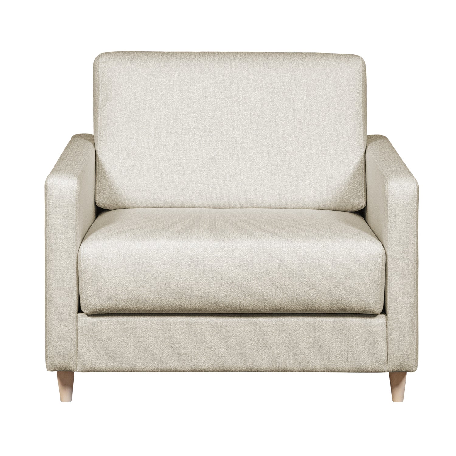 Salla-vuodetuoli beigellä Minco 30-kangasverhoilulla ja luonnonvärisillä puujaloilla.