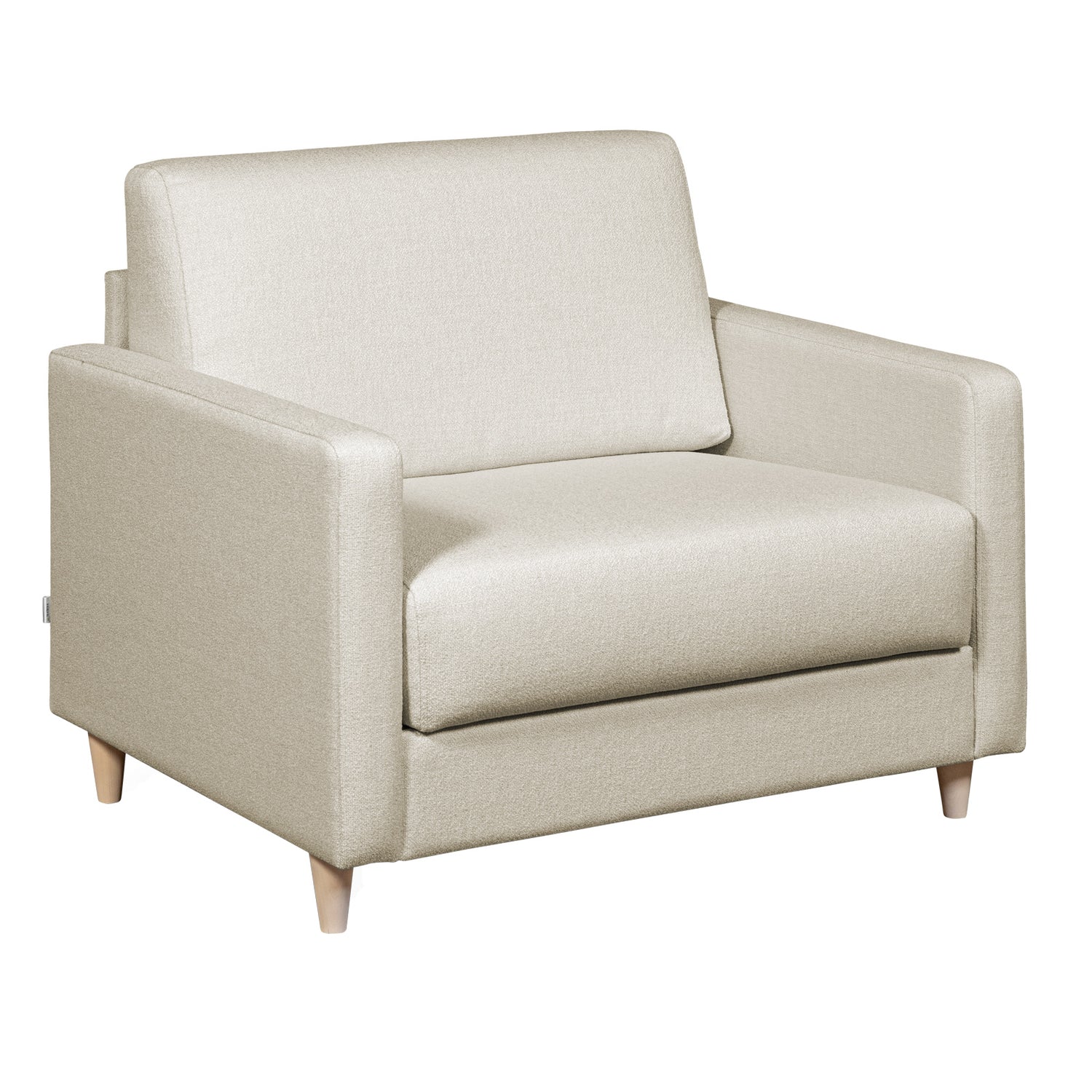 Salla-vuodetuoli beigellä Minco 30-kangasverhoilulla ja luonnonvärisillä puujaloilla.