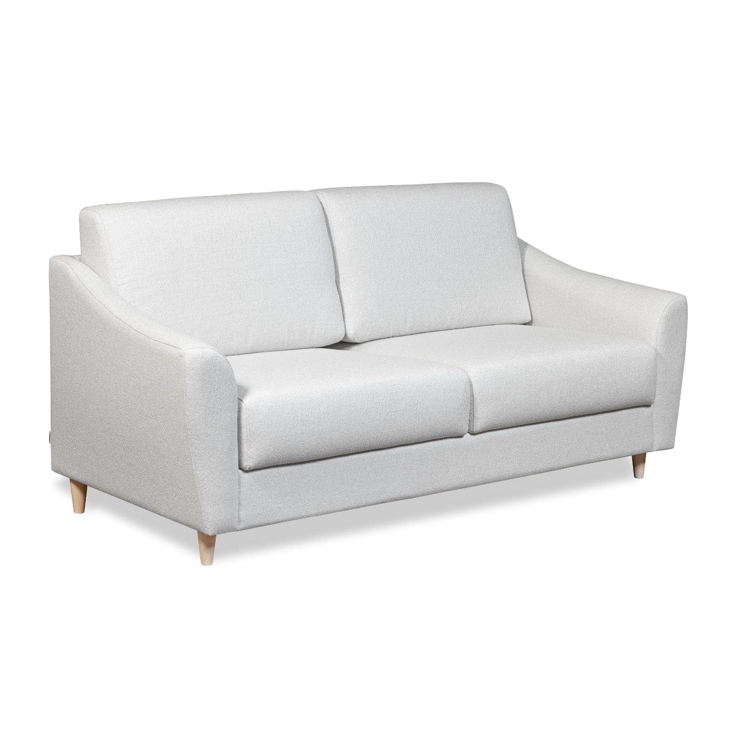 Salla-vuodesohva vaalealla Minco 2-kangasverhoilulla ja luonnonvärisillä puujaloilla.