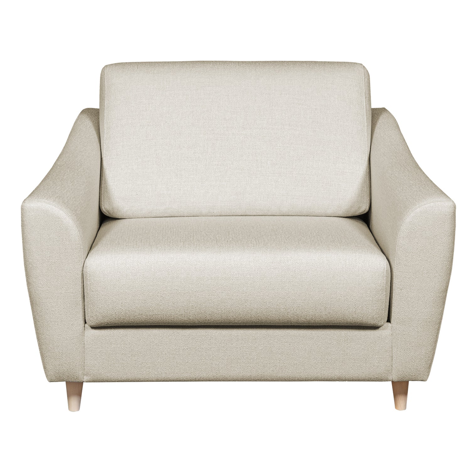 Salla-vuodetuoli beigellä Minco 30-kangasverhoilulla ja luonnonvärisillä puujaloilla.