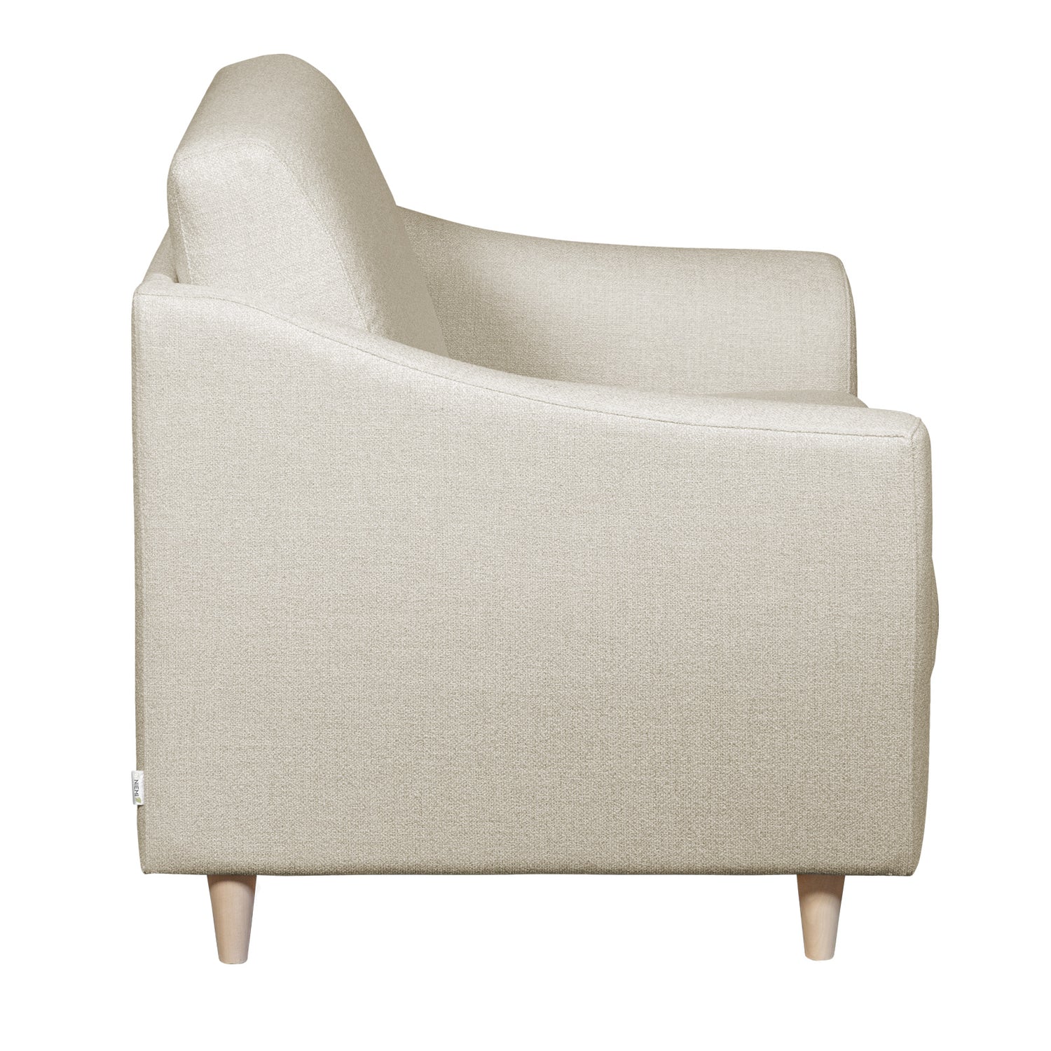 Salla-vuodetuoli beigellä Minco 30-kangasverhoilulla ja luonnonvärisillä puujaloilla.