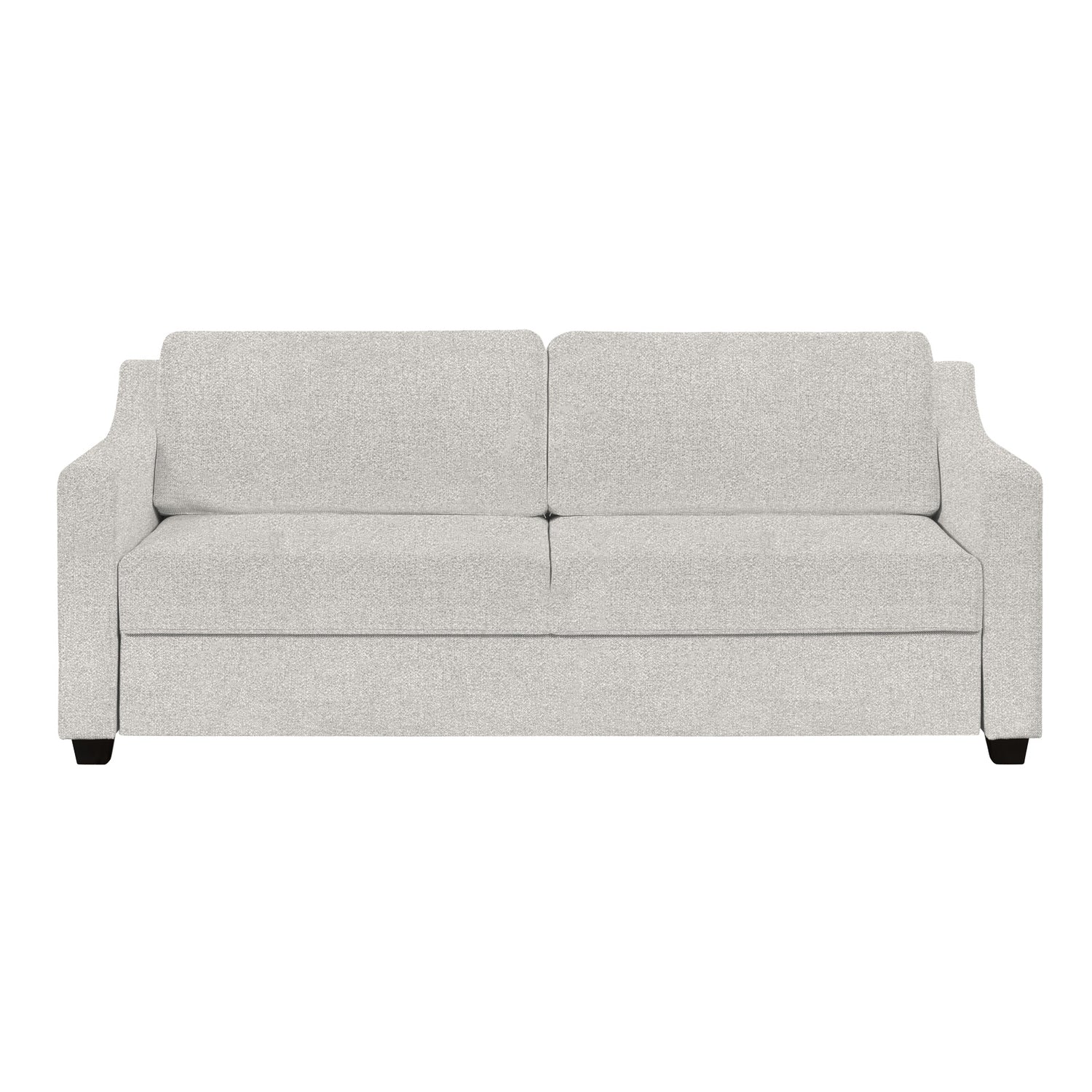 Seili-vuodesohva vaalean beigellä Minco 02 -verhoilukankaalla ja wengen värisillä puujaloilla.