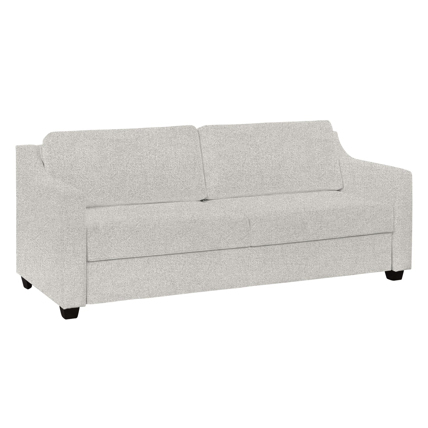 Seili-vuodesohva vaalean beigellä Minco 02 -verhoilukankaalla ja wengen värisillä puujaloilla.