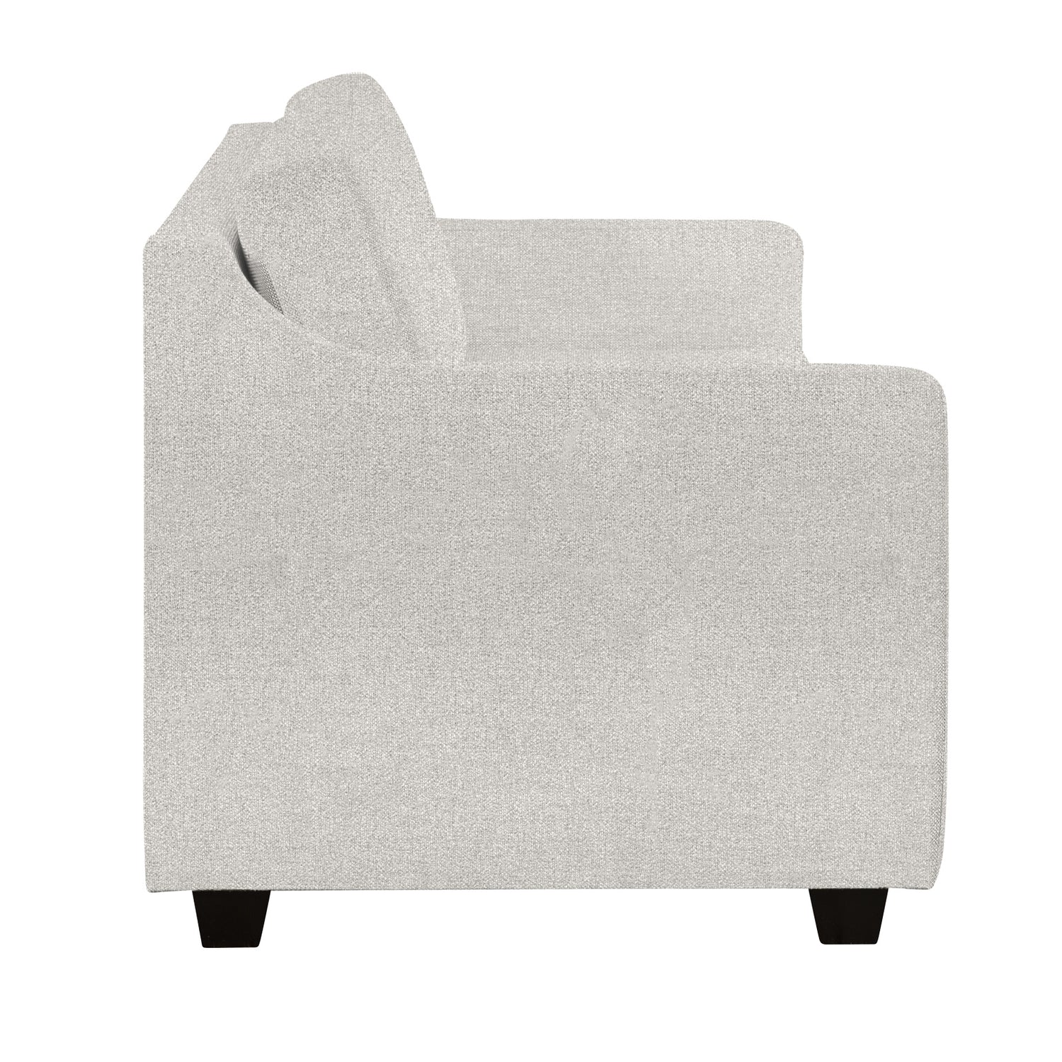 Seili-vuodesohva vaalean beigellä Minco 02 -verhoilukankaalla ja wengen värisillä puujaloilla.