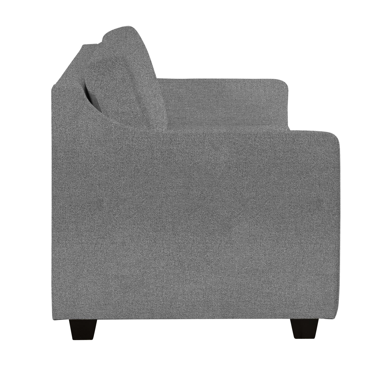 Seili-vuodesohva harmaalla Minco 16 -verhoilukankaalla ja wengen värisillä puujaloilla.