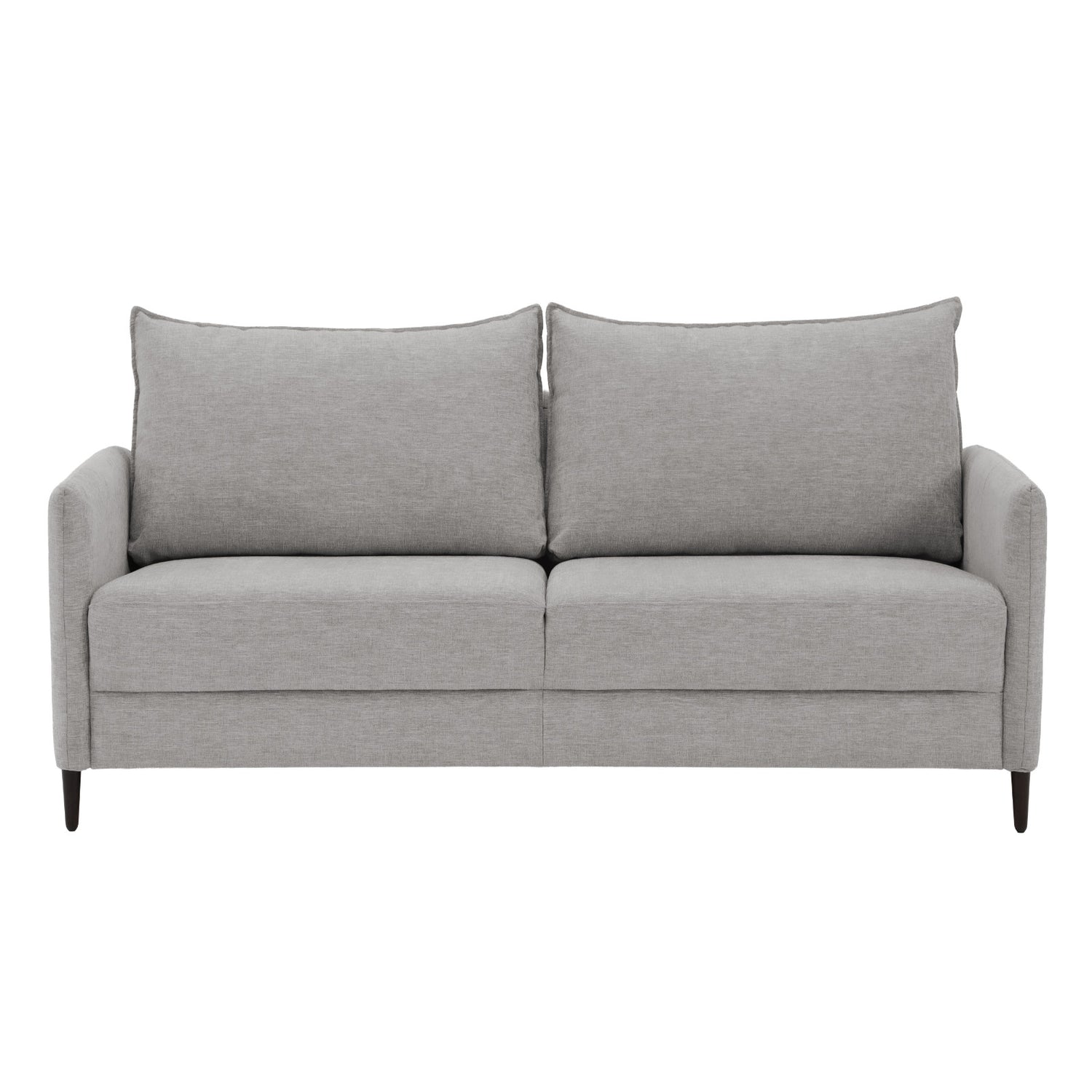 2-istuttava Stockholm-sohva vaaleanharmaalla Oasis 15 -kankaalla ja 12 cm korkeilla wengenvärisillä puujaloilla.