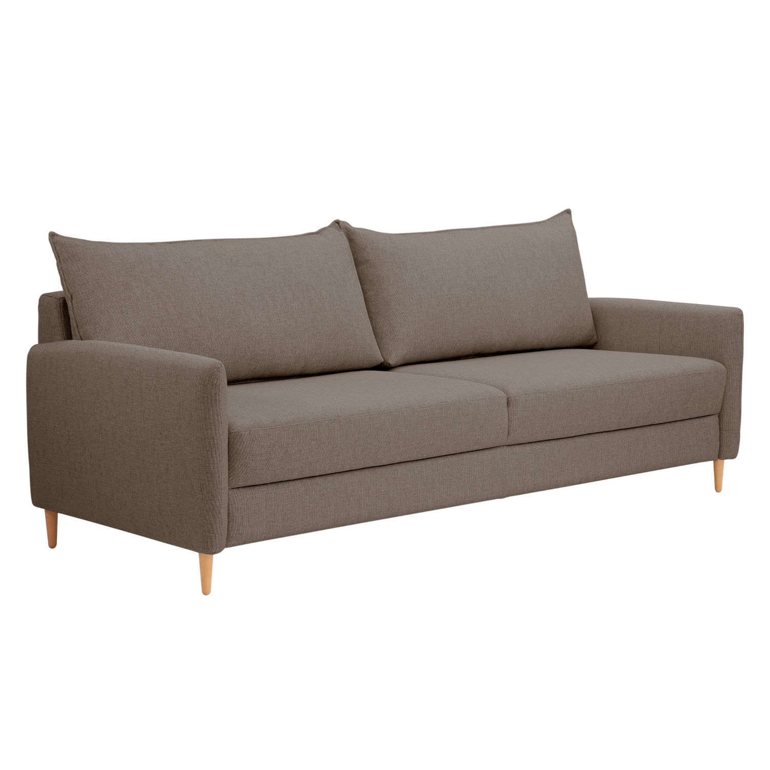 3-istuttava Stockholm-vuodesohva ruskealla Oasis 03 -kankaalla. Sohvassa on 12 cm korkeat luonnonväriset tammijalat.