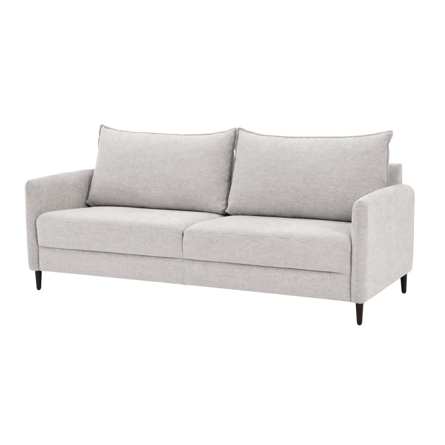 3-istuttava Stockholm-sohva vaalealla Oasis 01 -kankaalla ja 12 cm korkeilla wengenvärisillä puujaloilla.