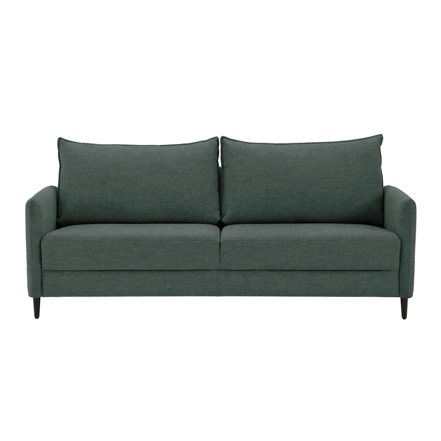 3-istuttava Stockholm-sohva vihreällä Oasis 10 -kankaalla ja 12 cm korkeilla wengenvärisillä puujaloilla.