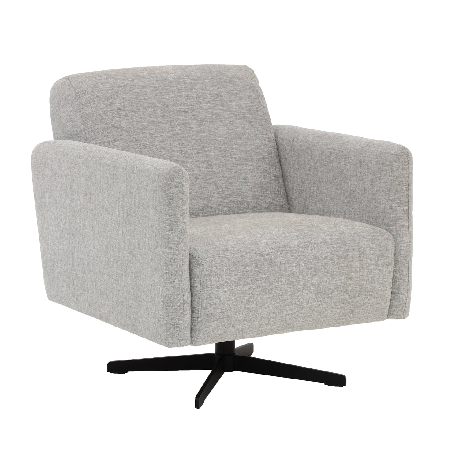 Stockholm-nojatuoli vaalean hiekanharmaalla Oasis 01 -kangasverhoilulla ja mustalla sakarajalalla.