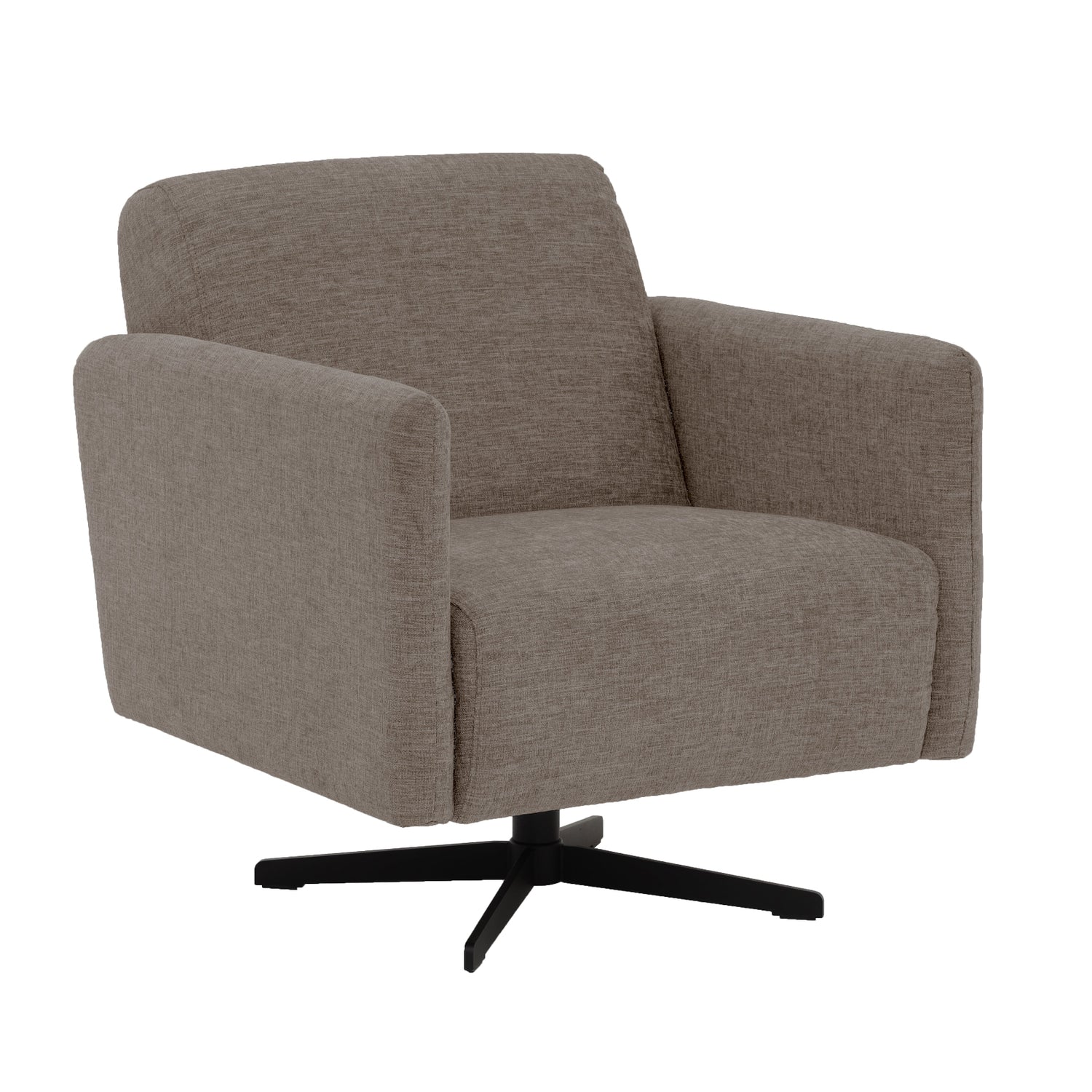 Stockholm-nojatuoli ruskealla Oasis 03 -kangasverhoilulla ja mustalla sakarajalalla.