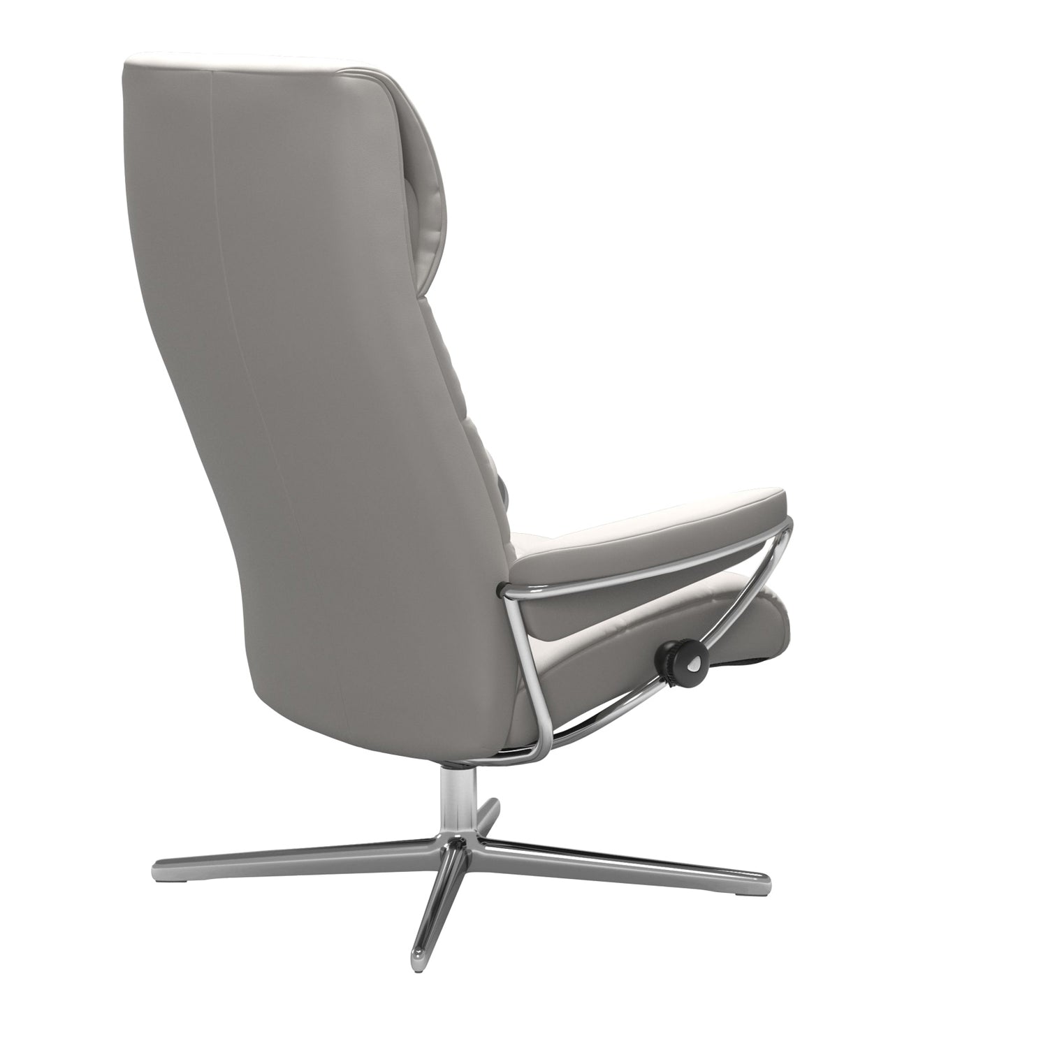 Stressless London, korkeaselkänojainen -lepotuoli valkoisena: Milky White 05 Batick -nahkaverhoilulla ja kiiltävällä Cross-alumiinijalustalla.