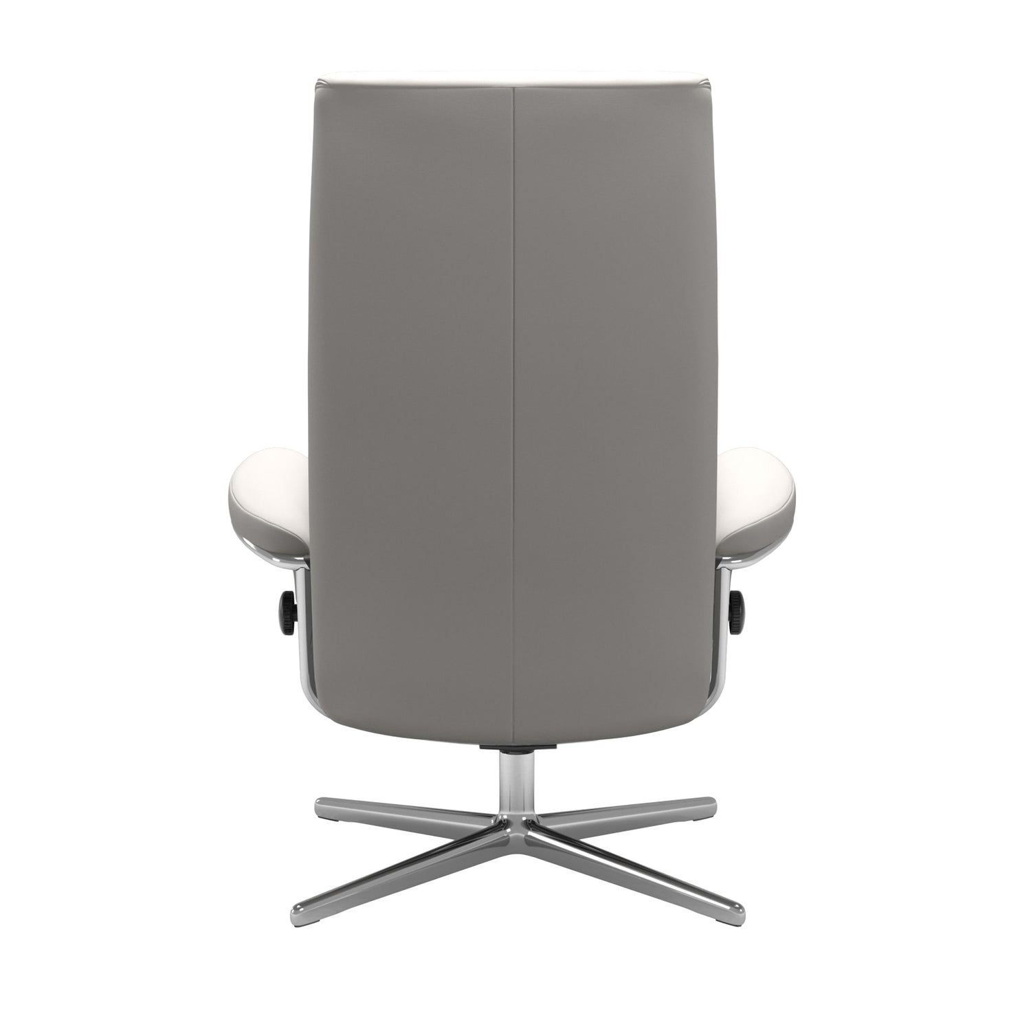 Stressless London, korkeaselkänojainen -lepotuoli valkoisena: Milky White 05 Batick -nahkaverhoilulla ja kiiltävällä Cross-alumiinijalustalla.