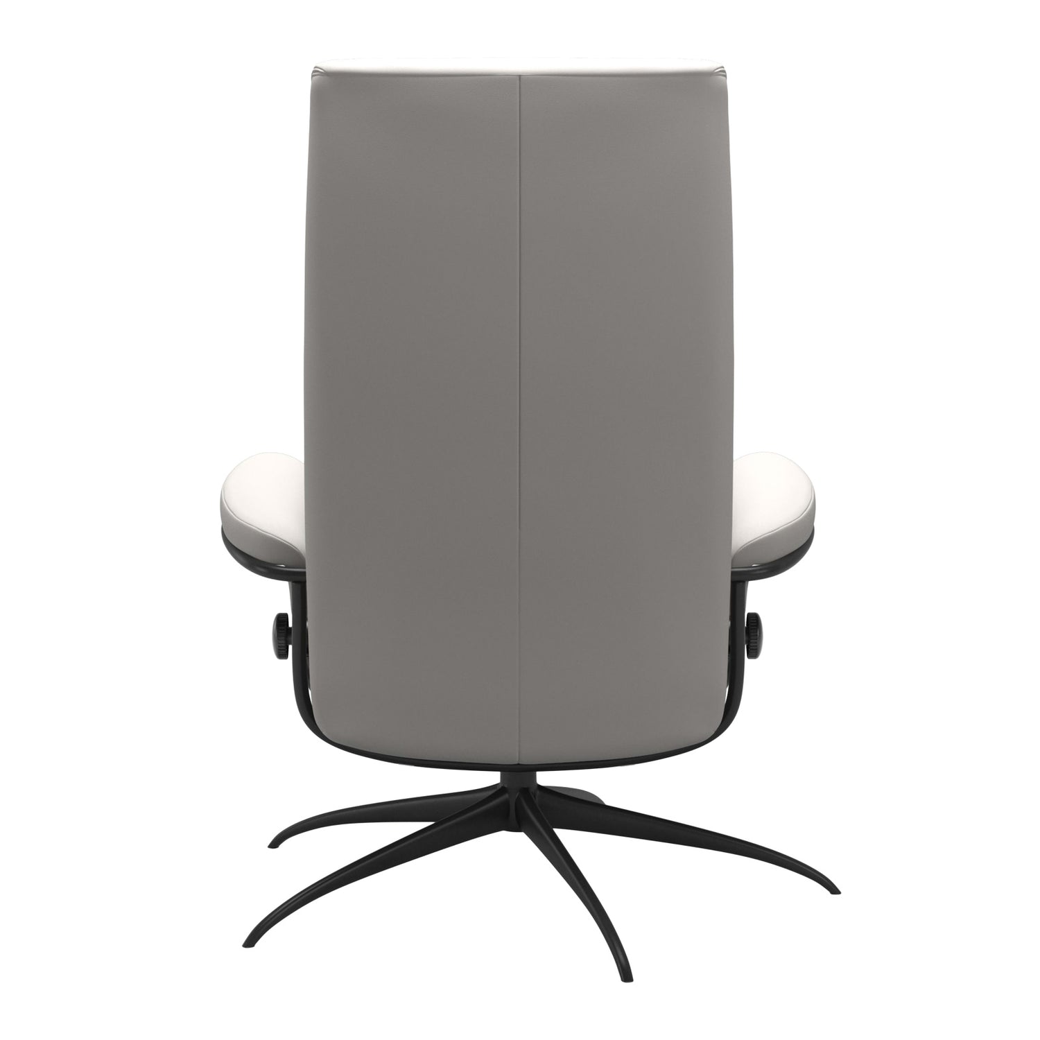 Stressless London, korkeaselkänojainen -lepotuoli valkoisena: Milky White 05 Batick -nahkaverhoilulla ja mattamustalla Star-metallijalustalla.