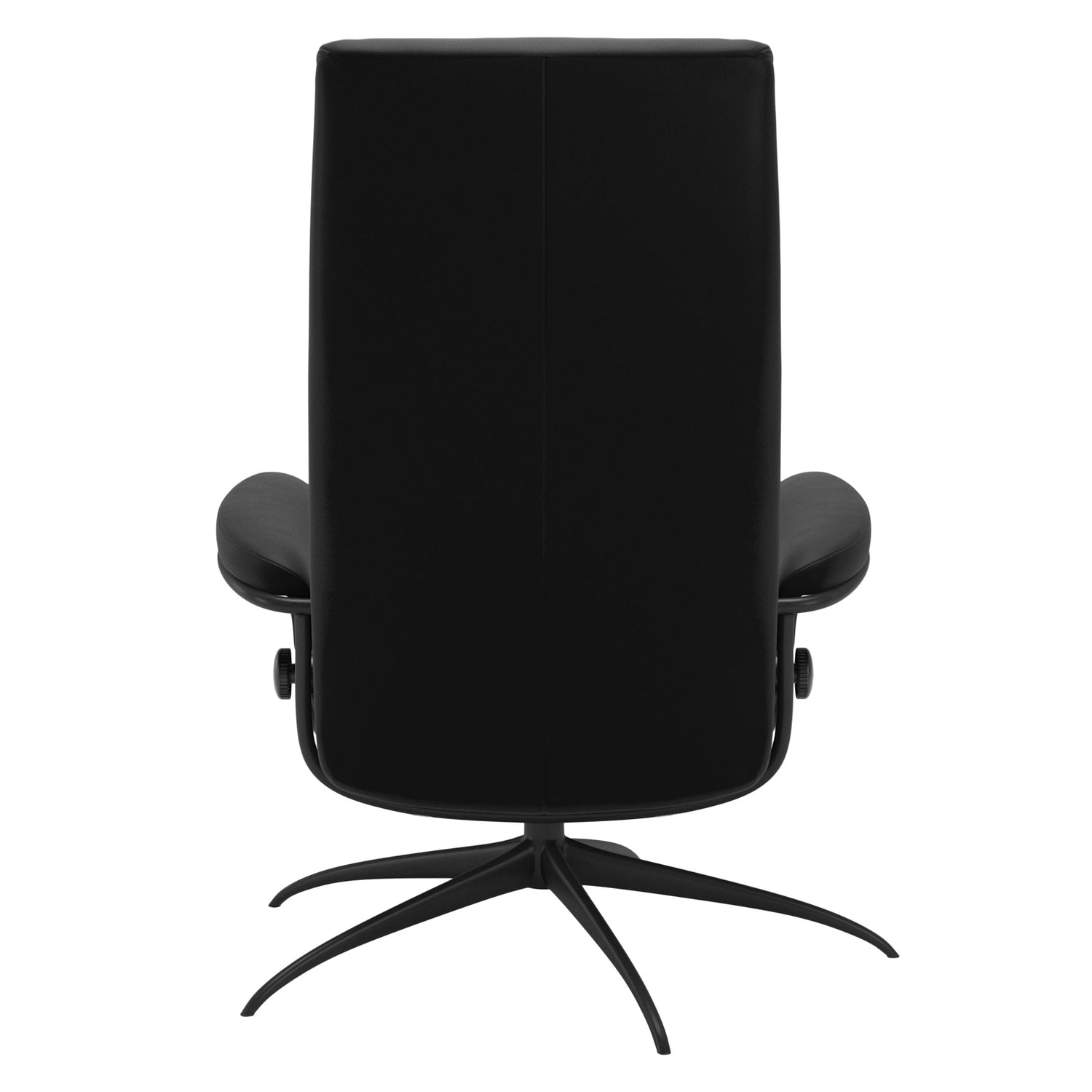 Stressless London, korkeaselkänojainen -lepotuoli mustana: Black 19 Paloma-nahkaverhoilulla ja mattamustalla Star-metallijalustalla.