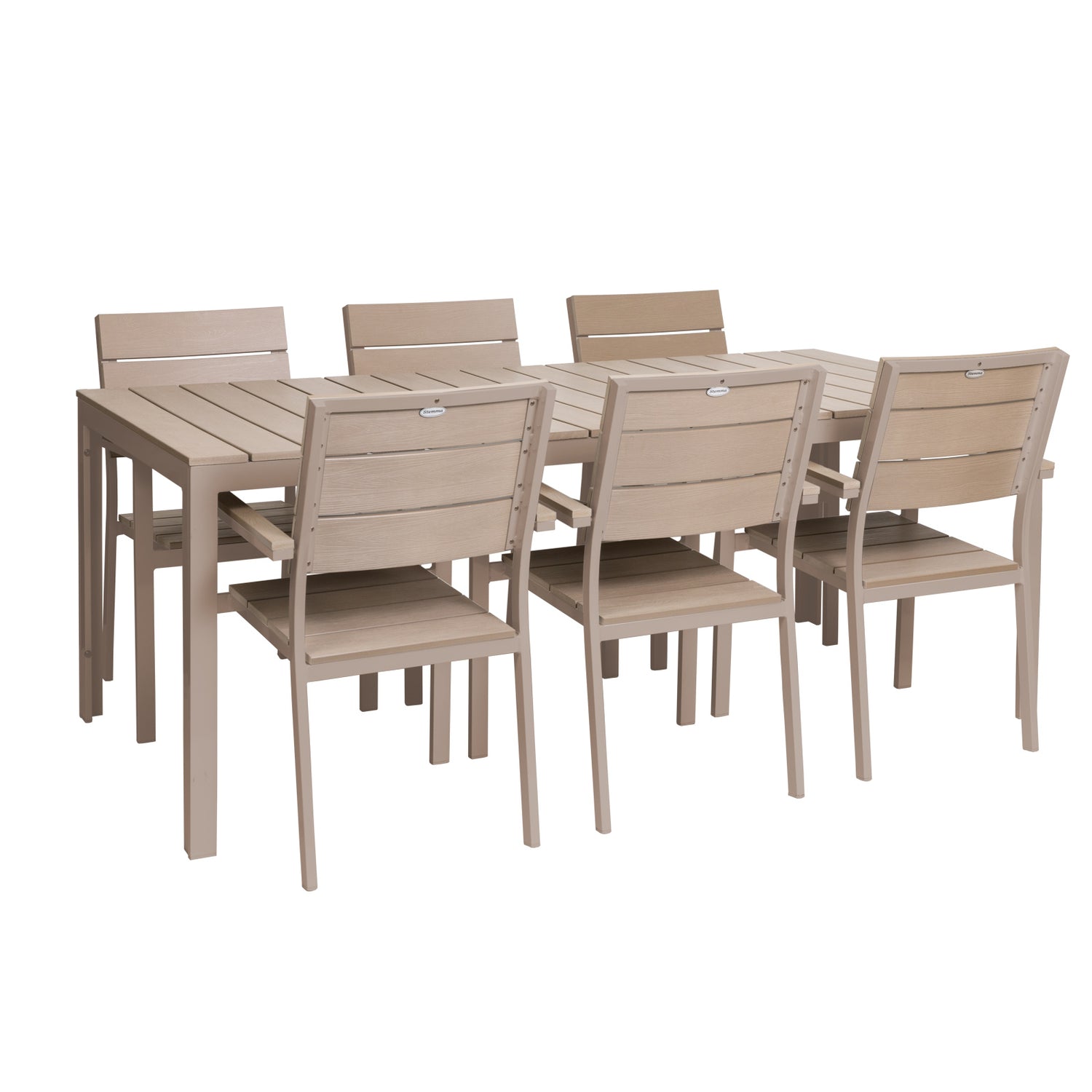 Suvi Aintwood -ruokapöytä yhdistettynä Suvi Aintwood -tuoleihin. Väri beige.