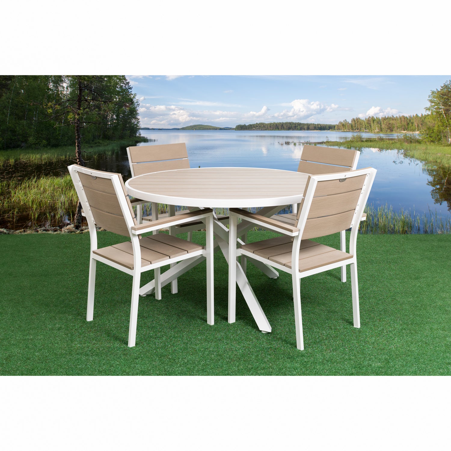 Suvi Aintwood - pyöreä pöytäryhmä beige/greige-valkoisen värisenä.