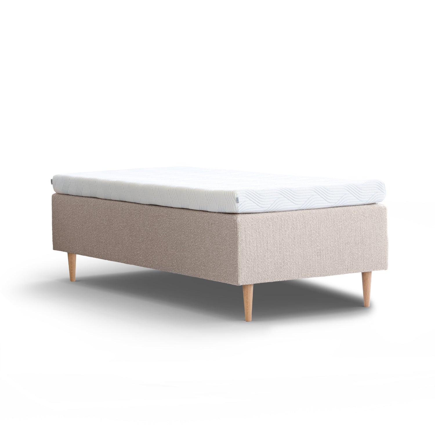 Tempur Break Box -runkopatjapaketti beigellä verhoilulla ja tammijaloilla.