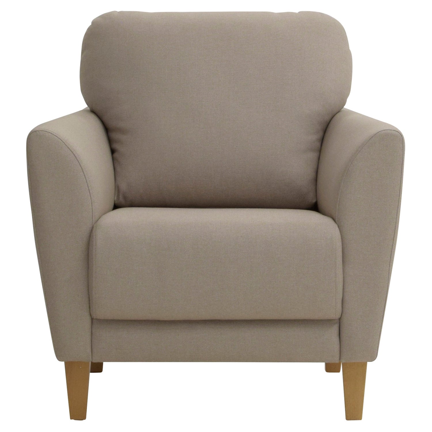 Taru-nojatuoli tumman hiekanvärisellä Barcelona 30 -verhoilukankaalla ja pähkinänvärisillä puujaloilla.