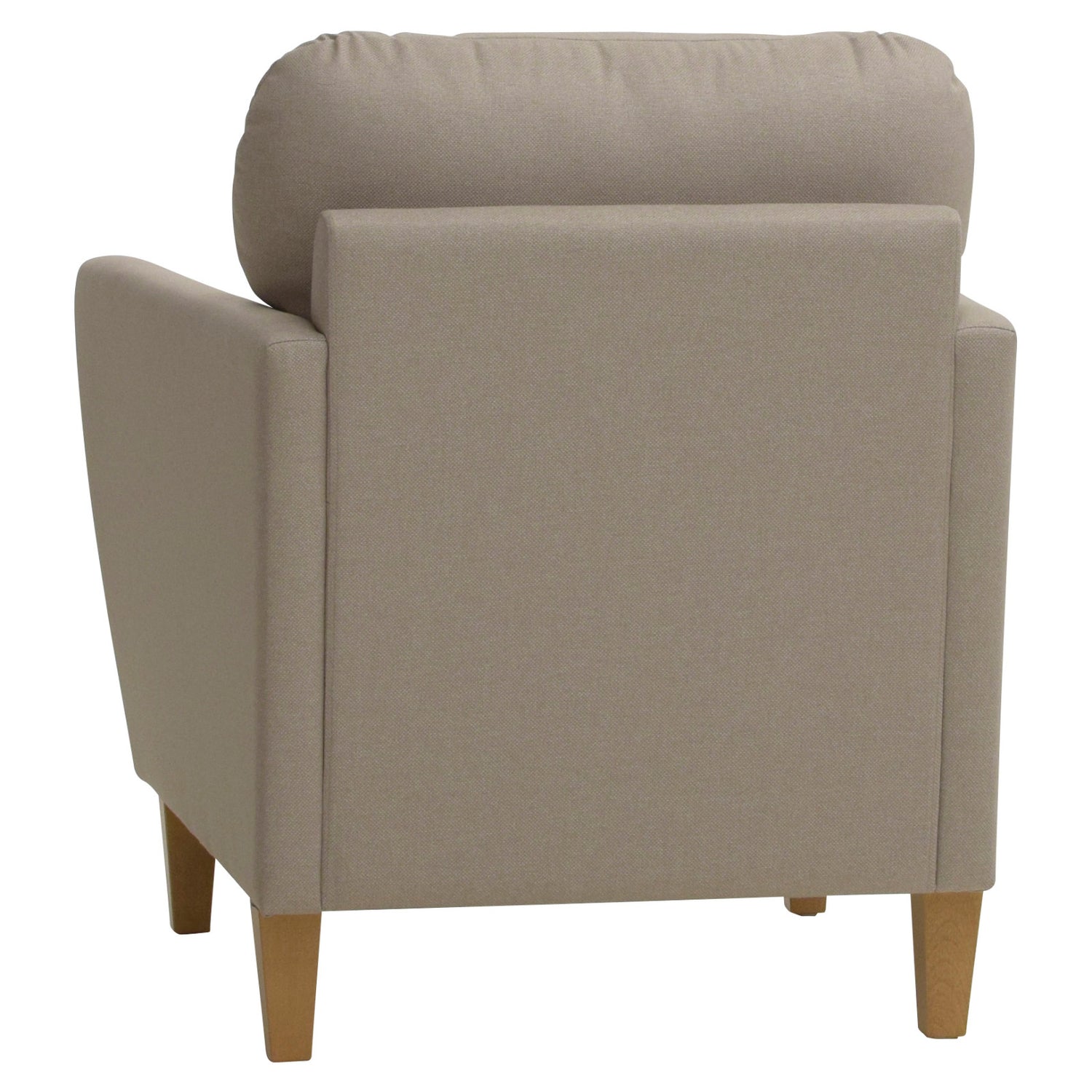 Taru-nojatuoli tumman hiekanvärisellä Barcelona 30 -verhoilukankaalla ja pähkinänvärisillä puujaloilla.