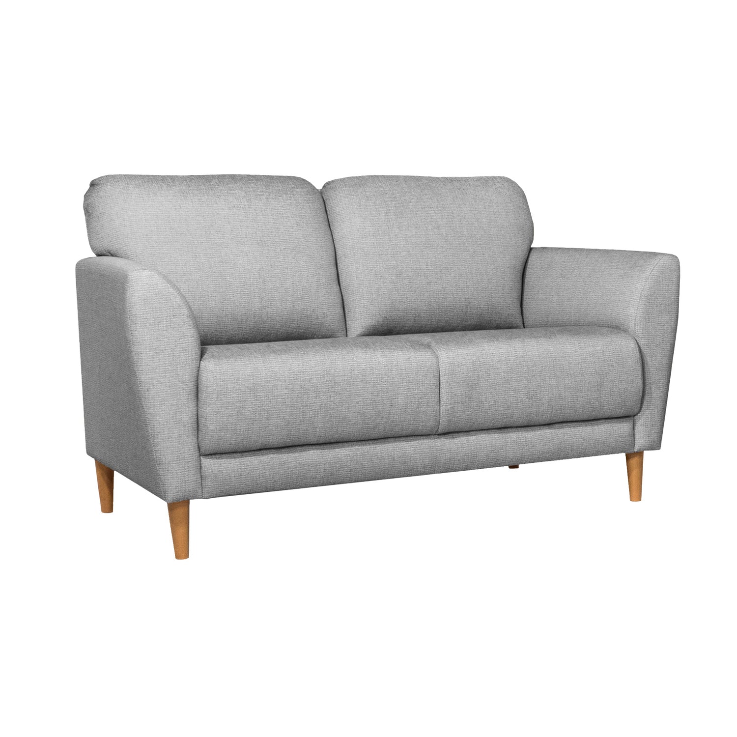 Taru 2-istuttava sohva harmaalla Sakura 983 -verhoilukankaalla ja pähkinänvärisillä puujaloilla.