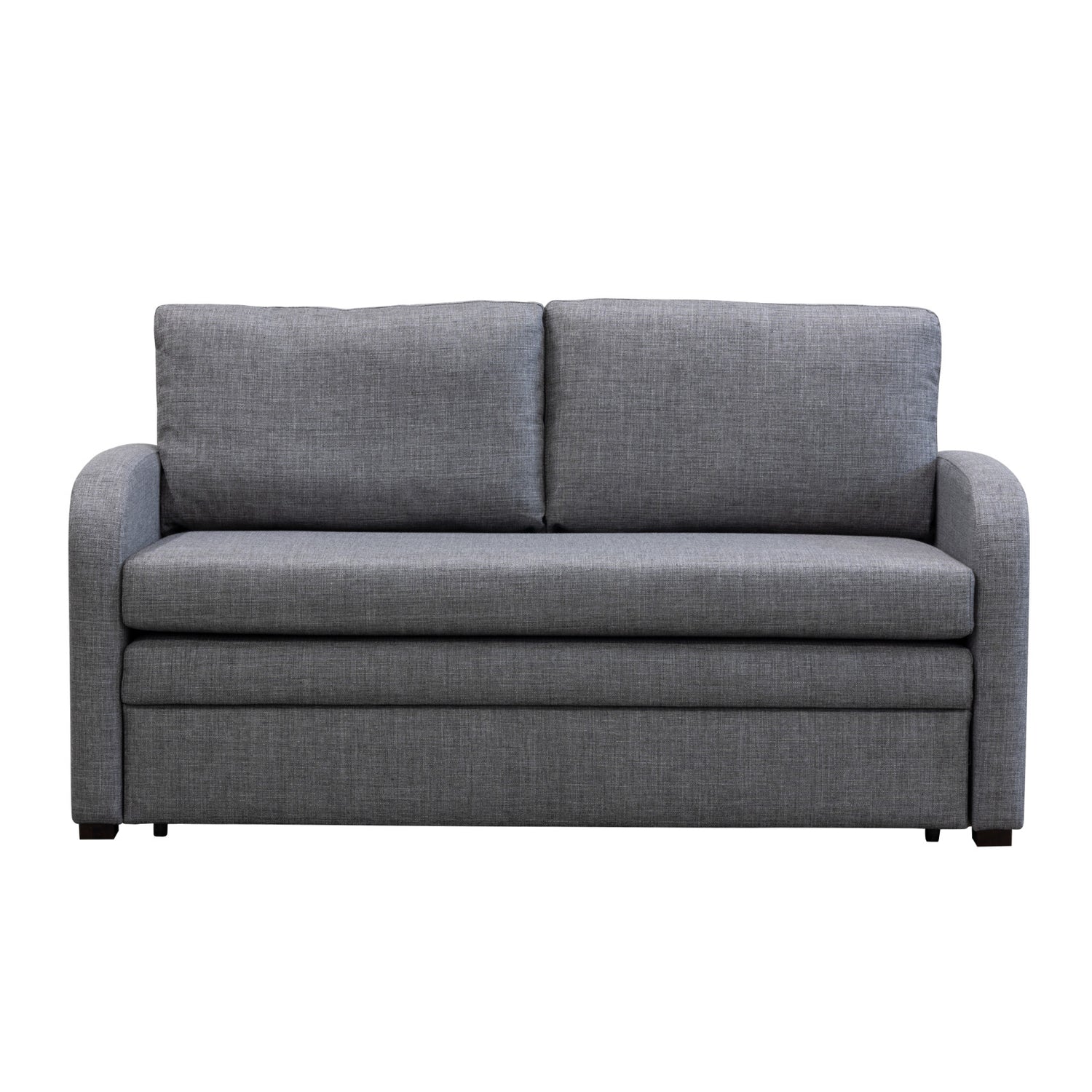 Torres-vuodesohva on verhoiltu harmaalla Tuuru Basic-kankaalla (JG04, GRI 489). Vuodesohvassa on nelikulmaiset mustat puujalat ja vuodevaatelaatikko.