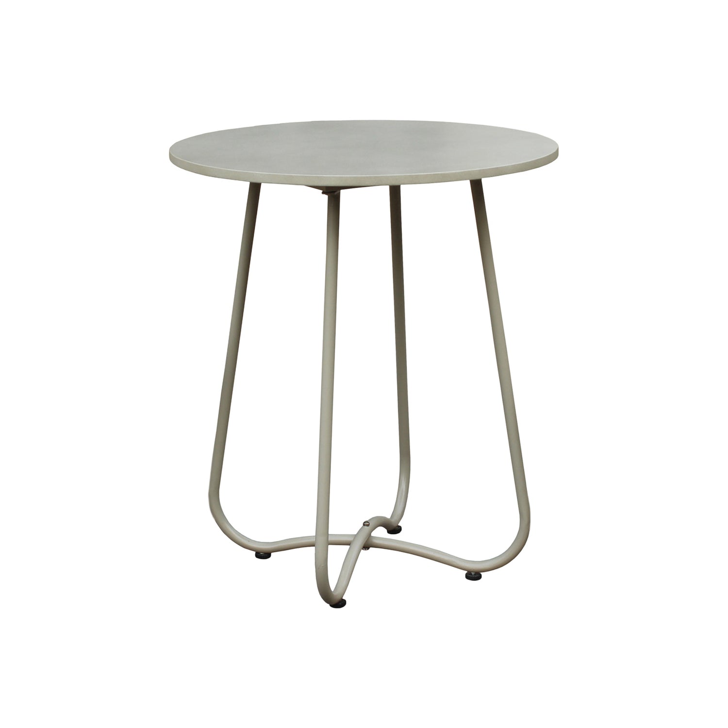 Kesähelmi-pöytä 60 x 60 cm, beige. Metallirunko ja ohut sementtikansi.