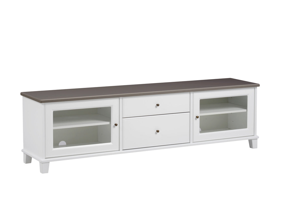 Leveä Aada tv-taso harmaalla kannella.