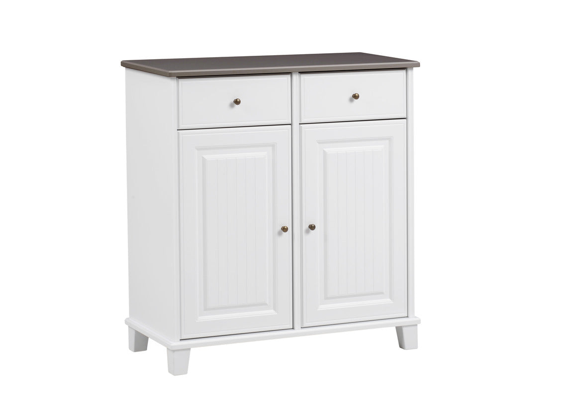 Valkoinen Aada-lipastokaappi harmaalla kannella.