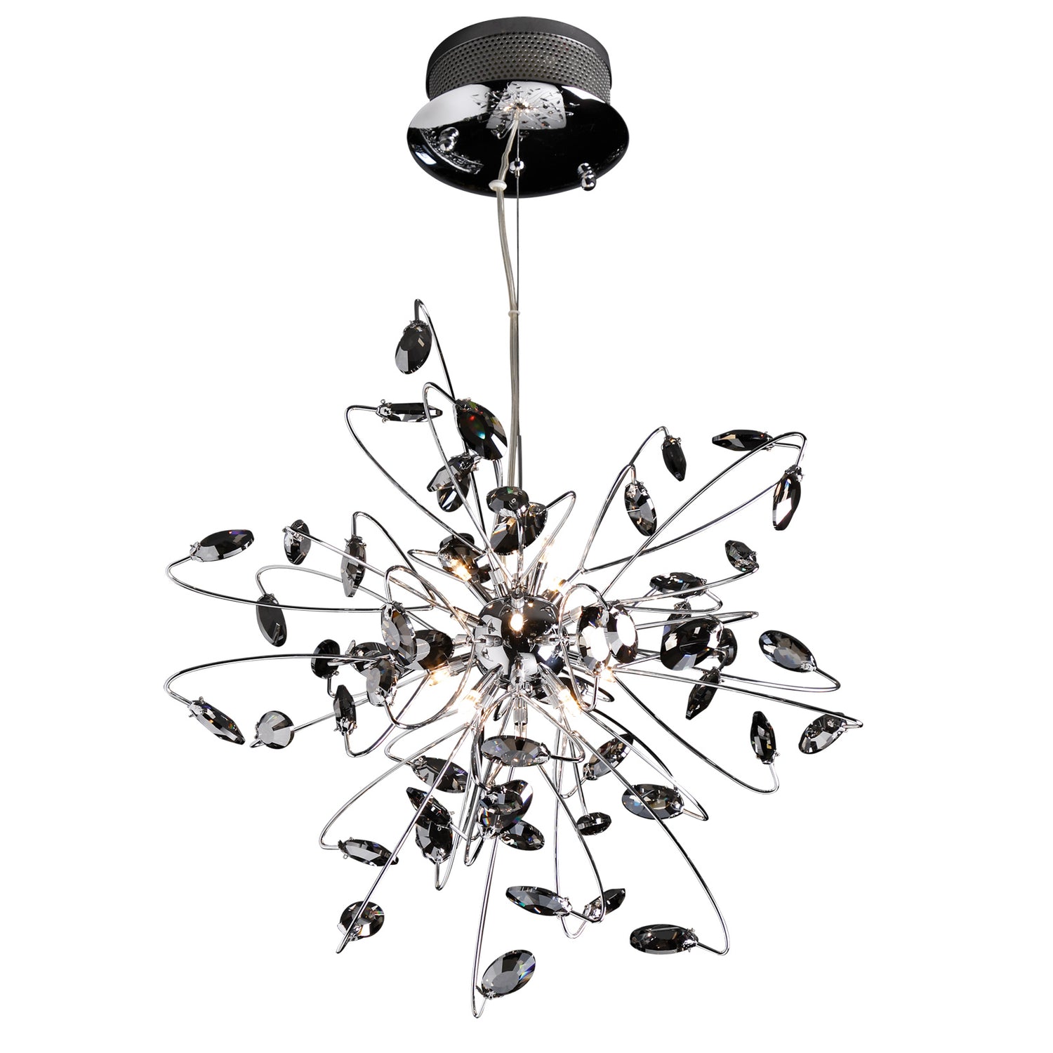 Barletta-kristallikruunu savulasin värisillä kristallikoristeilla.