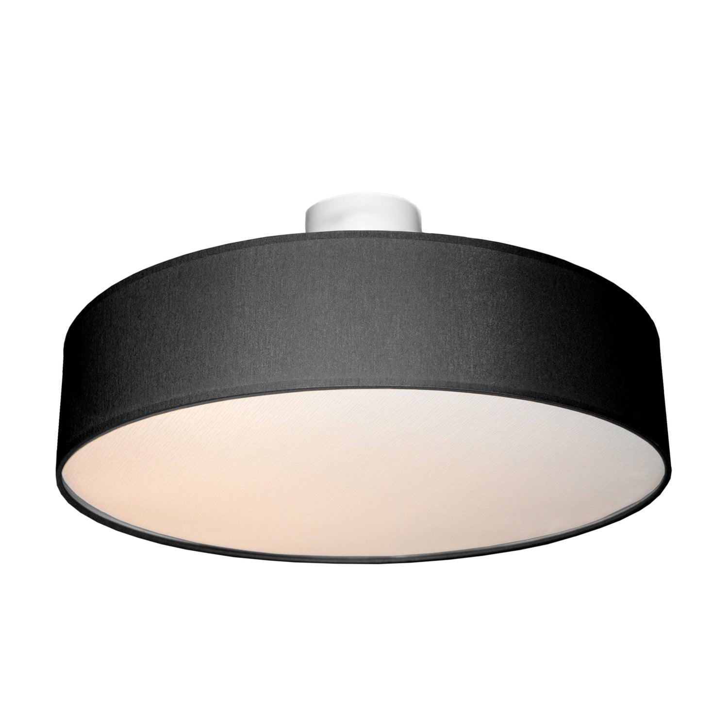 Yksinkertaisen tyylikäs Basic Low -kattoplafondi tuo pehmeää yleisvaloa. Kuvassa musta valaisin, halk. 45 cm ja korkeus 12 cm.