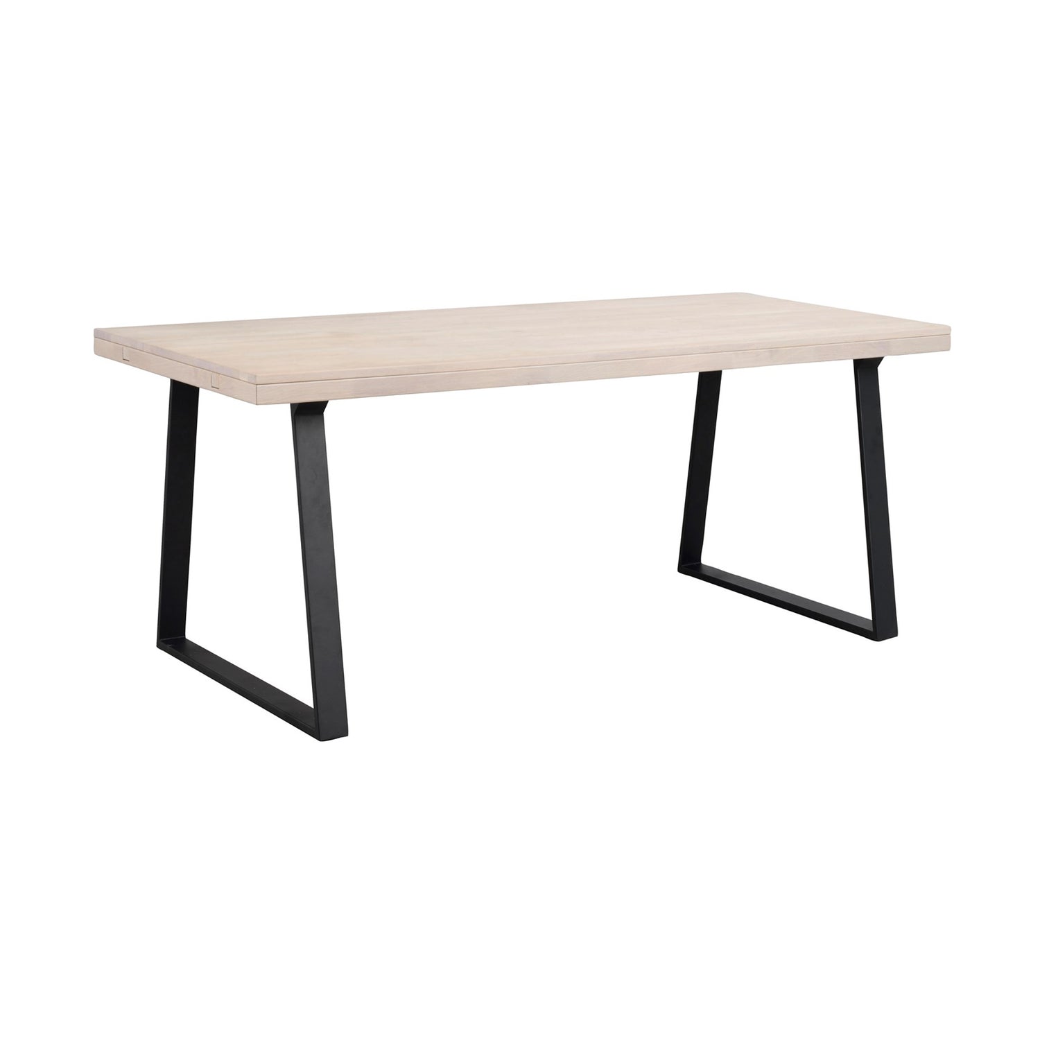 Valkotammenvärinen Brooklyn -ruokapöytä 170 x 95 cm, U-mallisilla mustilla metallijaloilla.