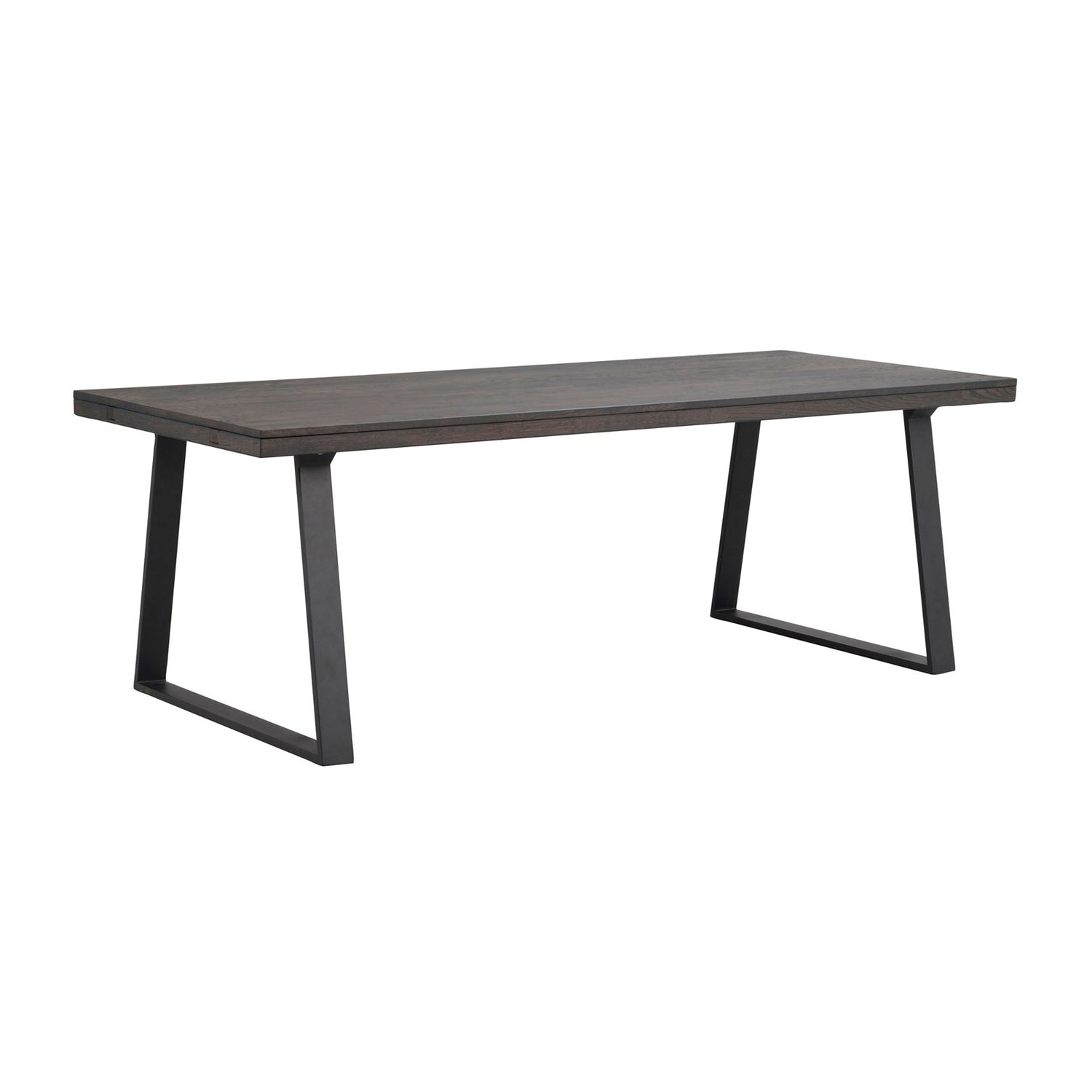 Savutammenvärinen Brooklyn -ruokapöytä 220 x 95 cm, U-mallisilla mustilla metallijaloilla.