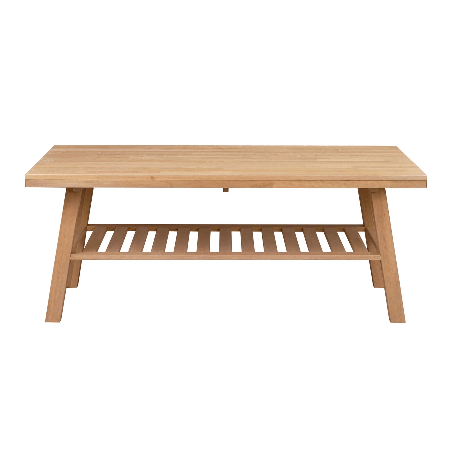 Luonnonvärisissä Brooklyn-tammikalusteissa on harjattu pinta ja viimeistelynä lakka. Kuvan sohvapöytä on tammenvärinen.