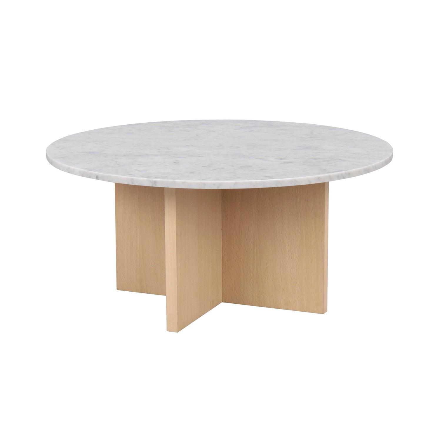 Brooksville-sohvapöytä aidolla valkoisella marmorikannella ja luonnonvärisellä jalalla.