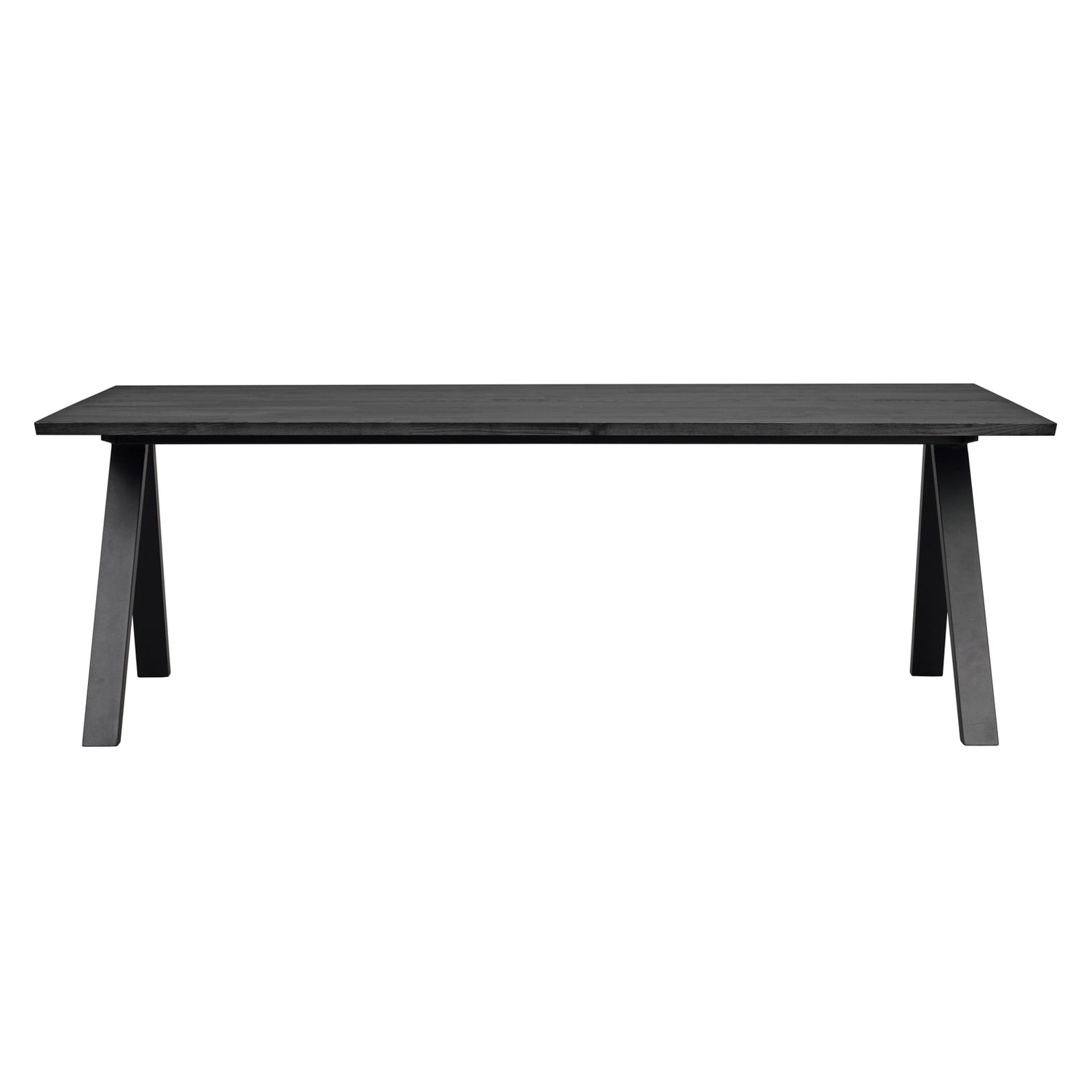 Musta Carradale-ruokapöytä V-mallisilla metallijaloilla.